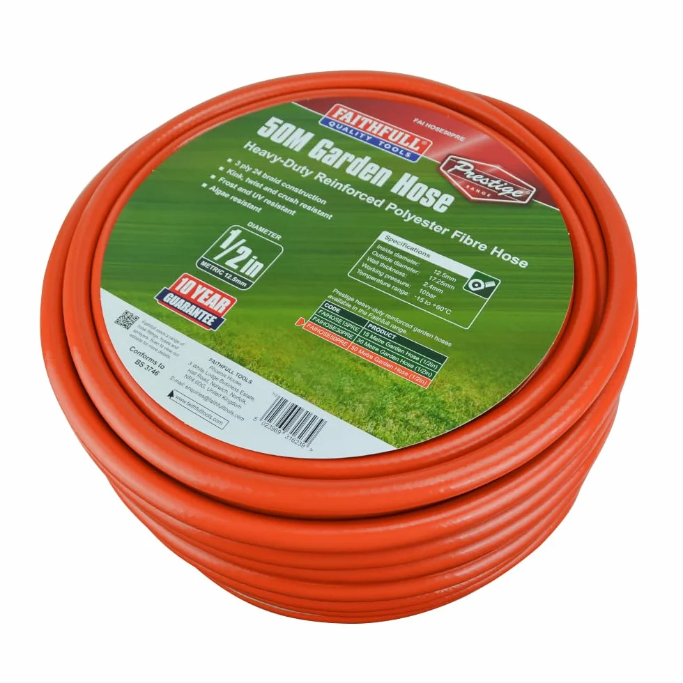 Faithfull Prestige Gartenschlauch – Robuster, verstärkter PVC-Schlauch, 50 Meter (164 Fuß), 12,5 mm (1/2 Zoll) Durchmesser, hochwertiges 24-fach geflochtenes Fasergeflecht, knick- und verdrehsicher