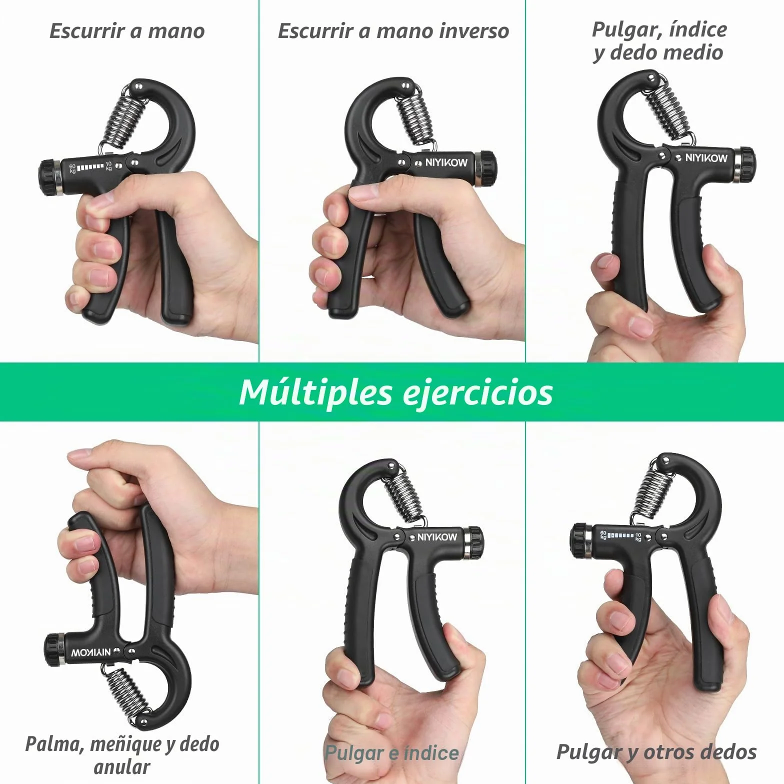 NIYIKOW Hand Grip Fortalecedor de Agarre Ajustable 10-60kg Antideslizante para Músicos Atletas