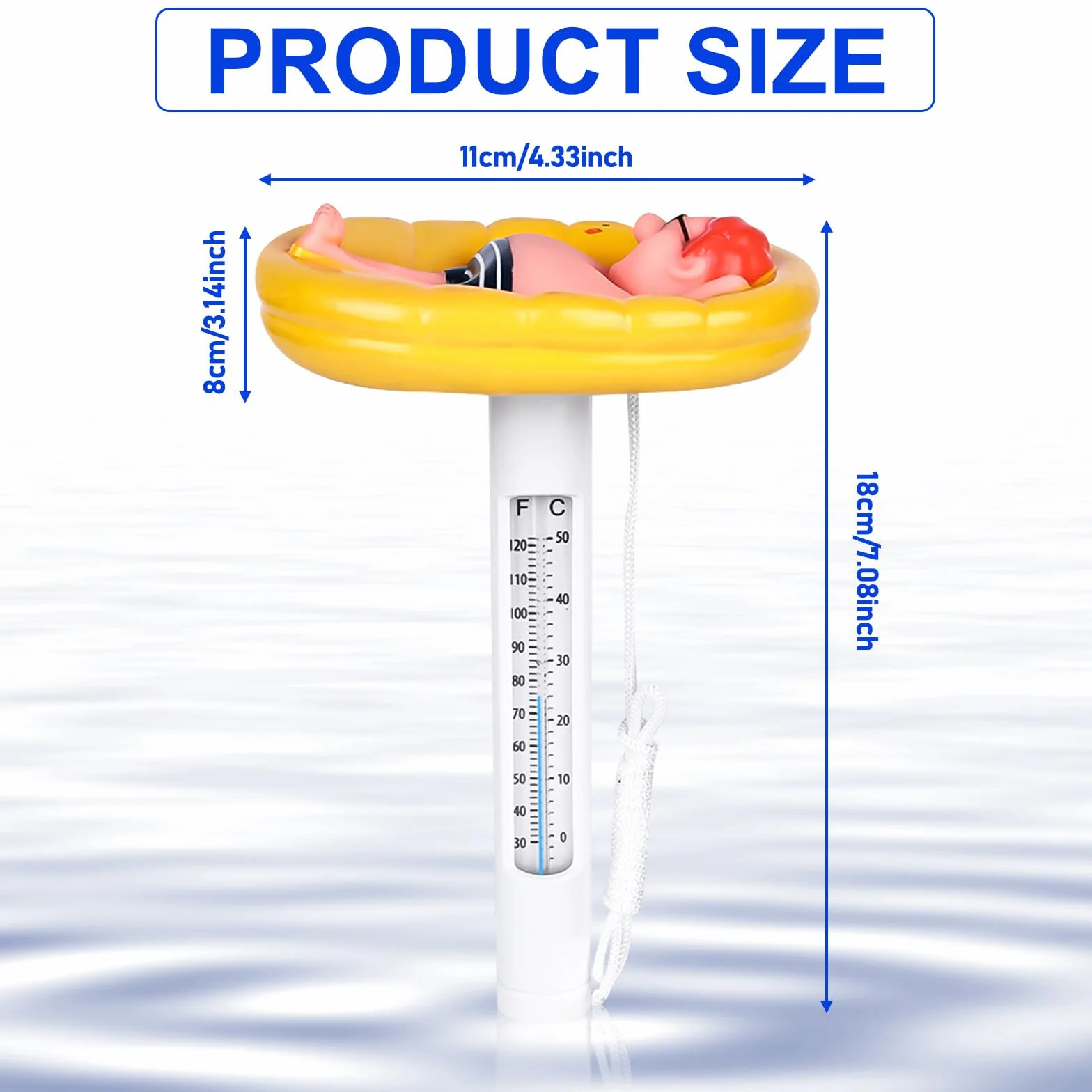 BAIFULAI Termómetro Flotante para Piscina Resistente a la Rotura Agua Amarillo