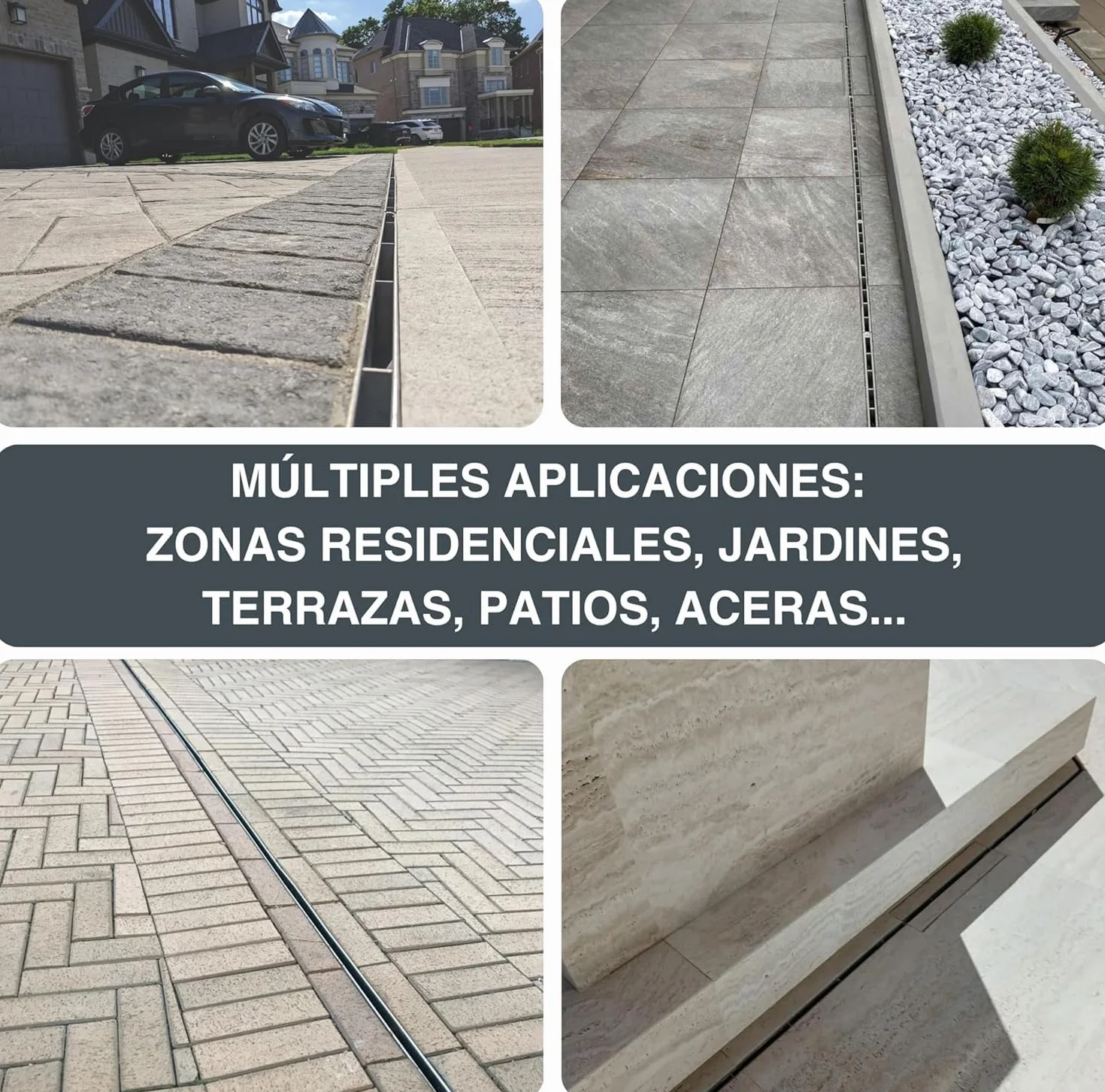 Canaleta de Drenaje de Plástico con Rejilla de Acero Galvanizado Kit 5 Metros para Jardín y Terraza
