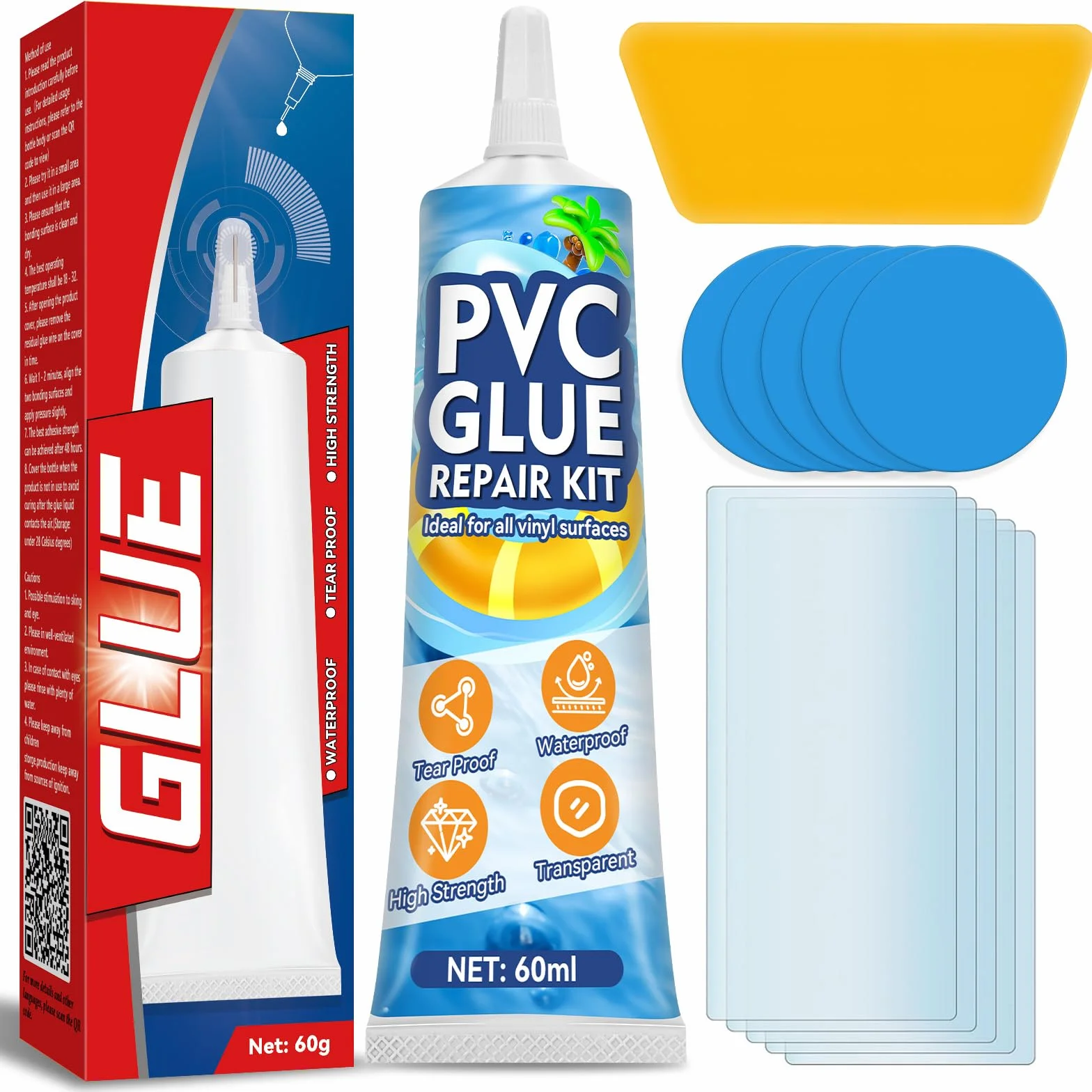 Vigorder Parches Piscina 60ml Kit Reparación Impermeable Vinilo Inflables Piscina Jacuzzi Barco PVC Balsa Kayak Exterior
