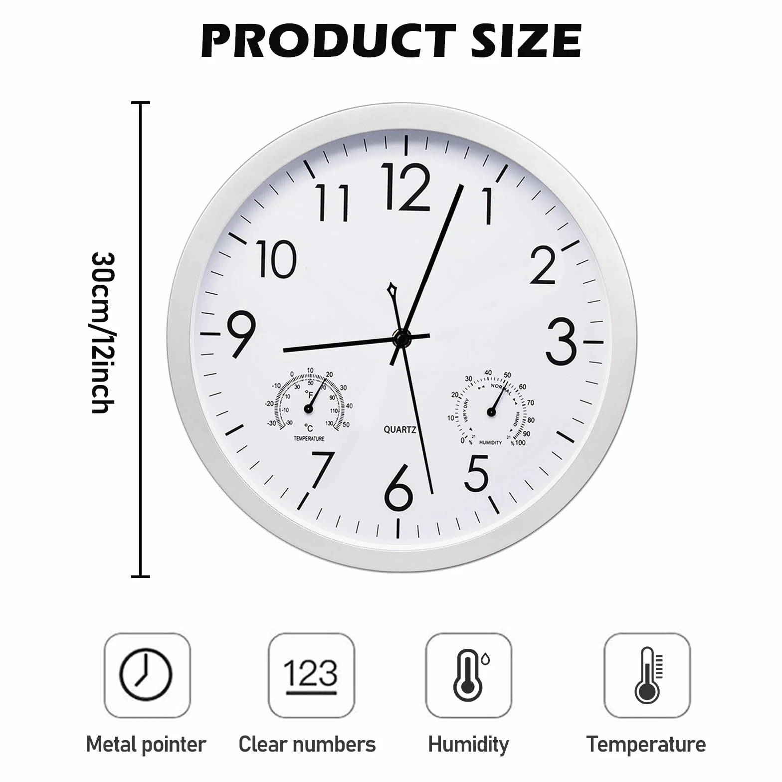 Reloj de jardín 12 pulgadas resistente a la intemperie impermeable para exteriores