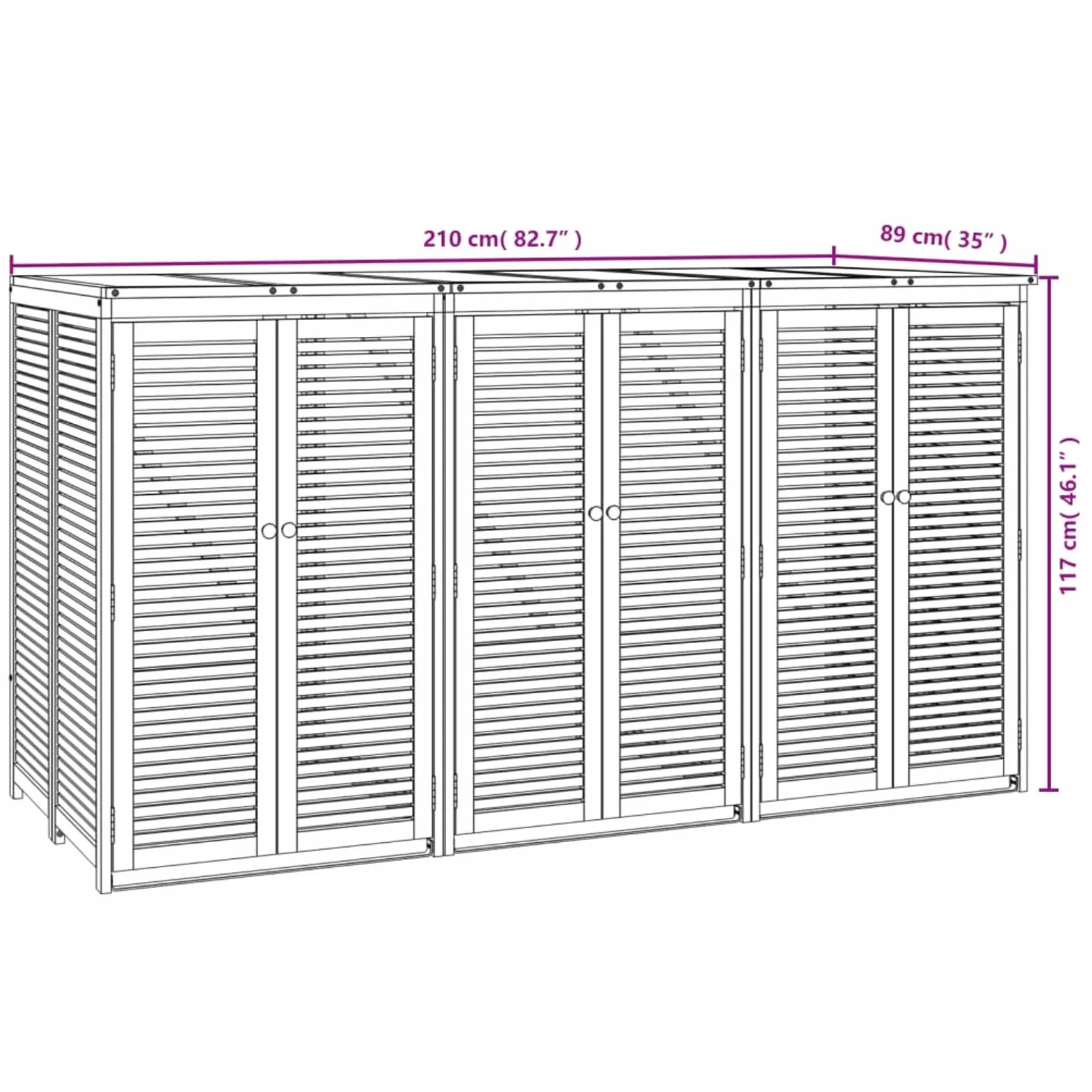 Cobertizo para Cubo de Basura de Madera Maciza de Acacia 210 x 89 x 117 cm Exterior Jardín