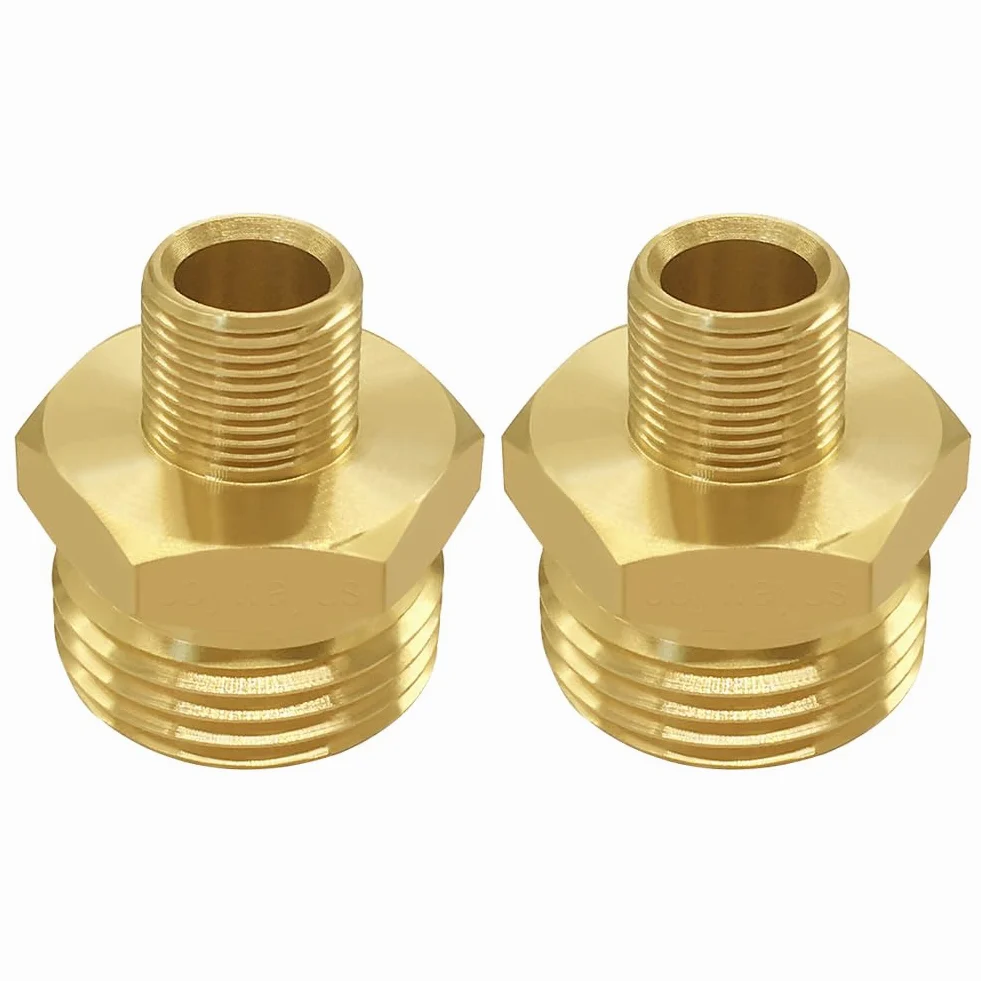 Joywayus 2 adaptadores de rosca macho de compresión de 3/4 GHT a 3/8, conector de grifo reductor de latón, adaptador de manguera de agua, adaptador de línea de suministro a manguera de jardín para