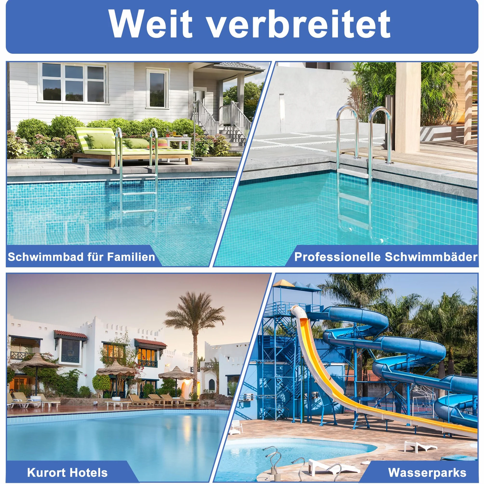 XMTECH Escalera de piscina acero inoxidable 4 peldaños incluye material montaje anclaje plástico almohadillas antideslizantes plateada