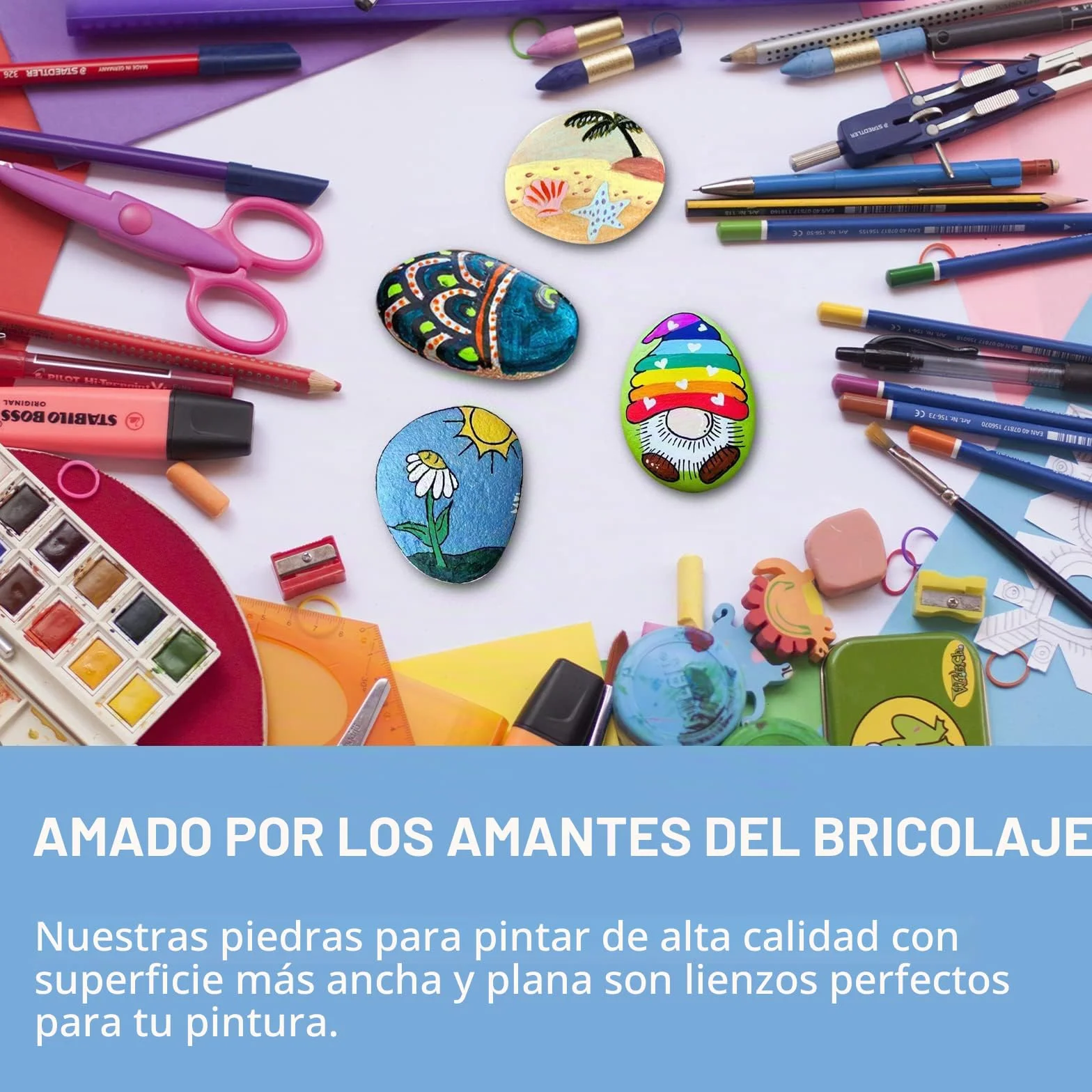 Piedras Planas Grandes para Pintar, Piedras Creativas Pintadas a Mano, 20 Piezas