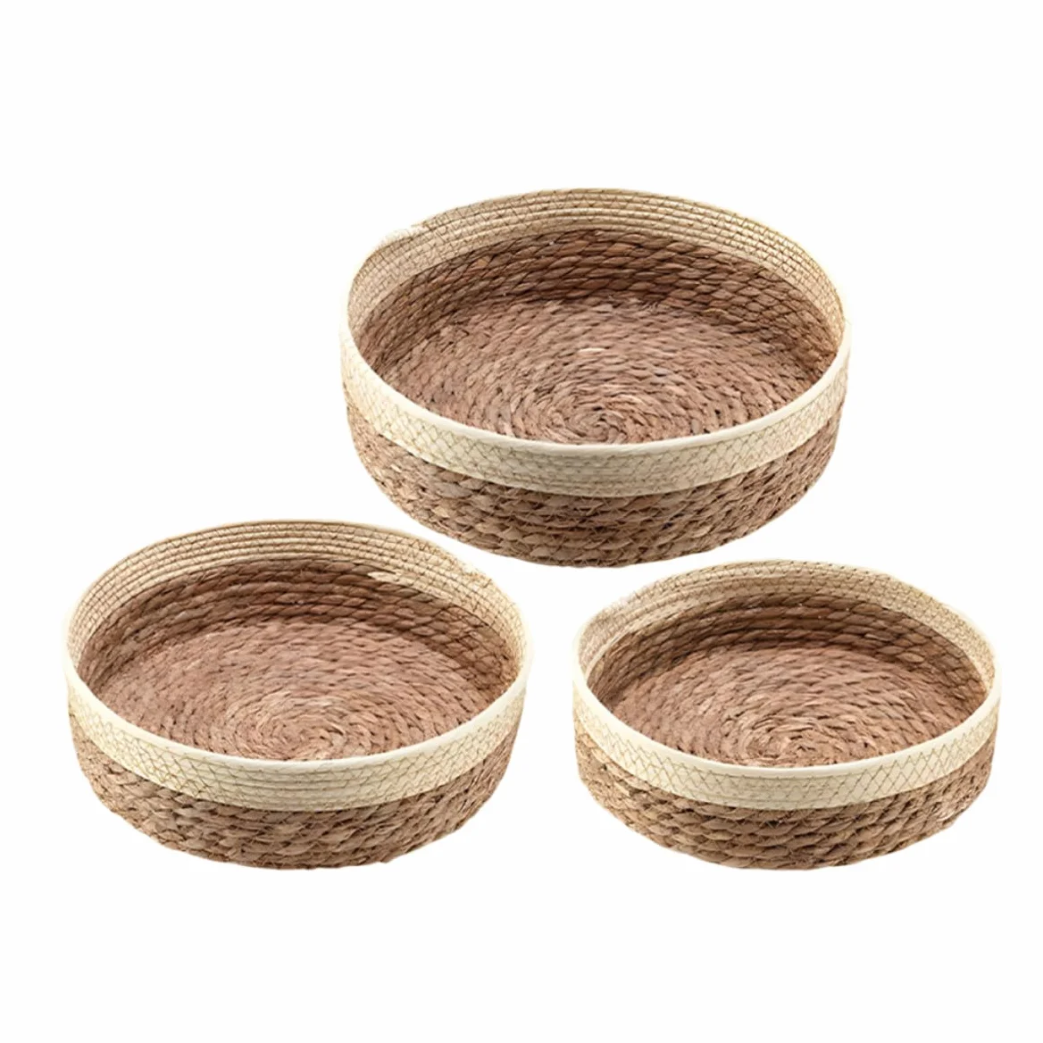 YARNOW Cesta de Almacenamiento Tejida de Escritorio, 3 Piezas, Redonda | Papel y Hierba Trenzados, Estilo Rústico Sencillo, para Cocina, Frutas, Hogar y Picnic al Aire Libre