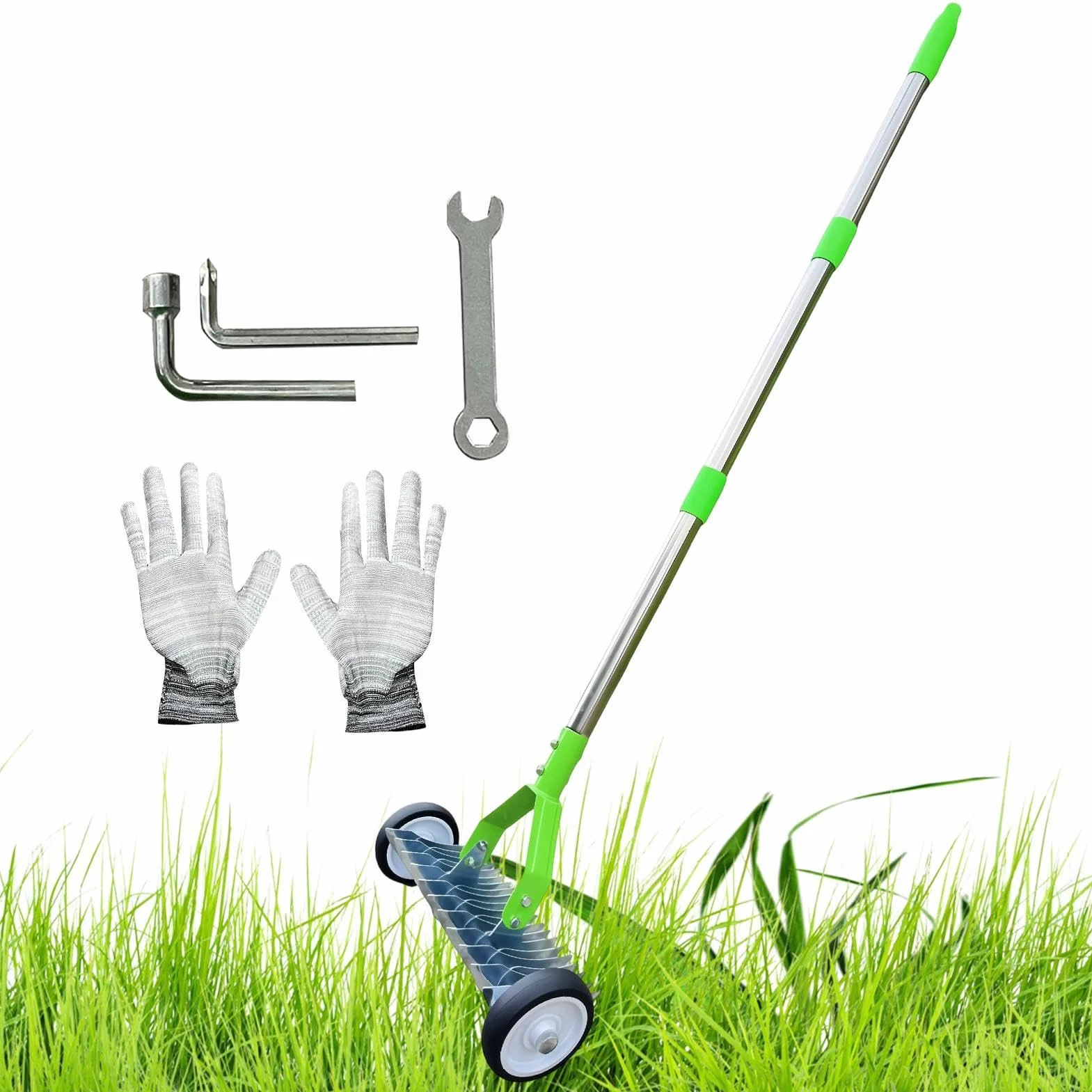Rastrillo Desbrozador Mango Ajustable | Equipo de Limpieza de Jardín para Recoger Hojas y Restos Vegetales en Patios, Jardines y Fincas, para Personas Mayores y