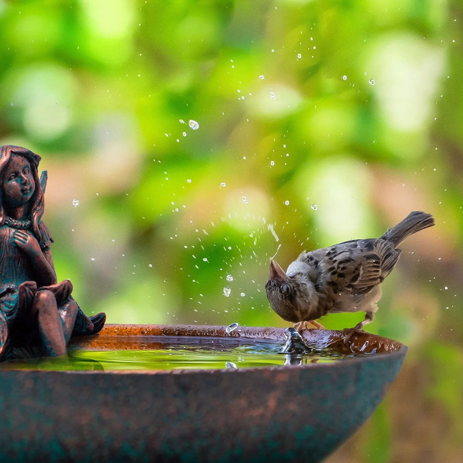 Hada en bebedero pajaros Ø60 cm figuras de jardin exterior - Comedero y Decoracion exterior con Elfa