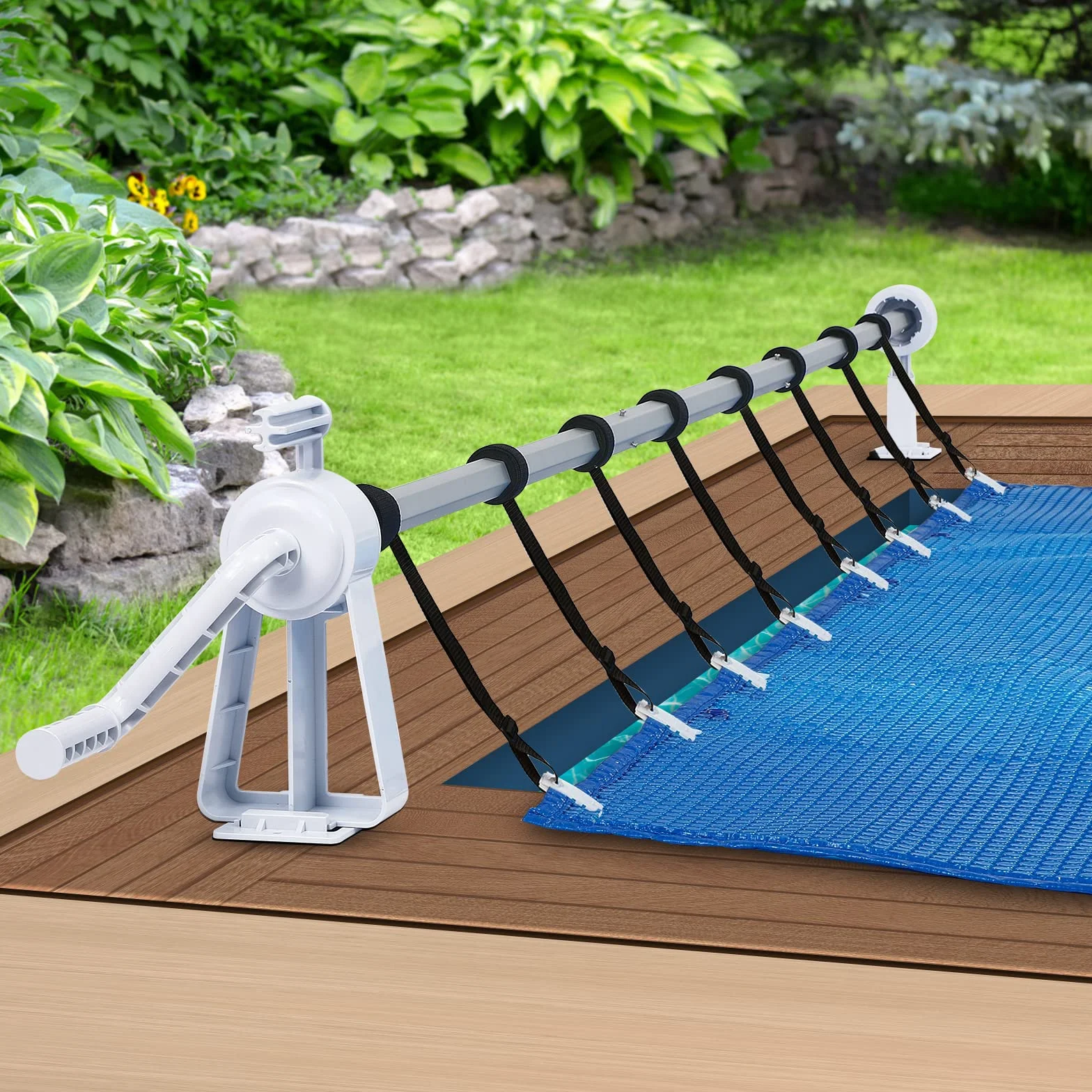 UISEBRT Sistema de enrollado para piscina 1,05 m – 6,15 m enrollador de láminas con cintas de fijación