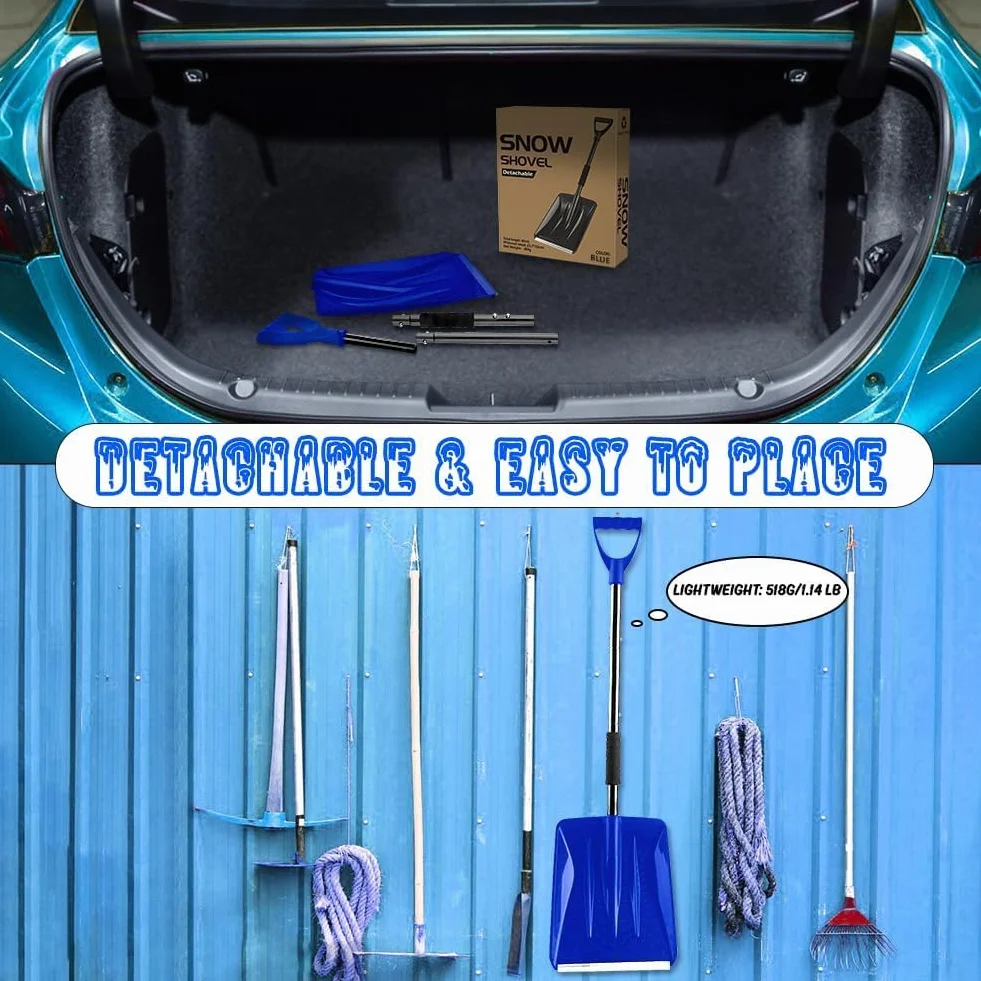 Pala Nieve, Carretilla Elevadora de Nieve de 108 cm, Diseño Desmontable de 4 Piezas, Pala de Nieve Ajustable Portátil Ligera, Gran Capacidad, Conducción de Automóviles (Azul)