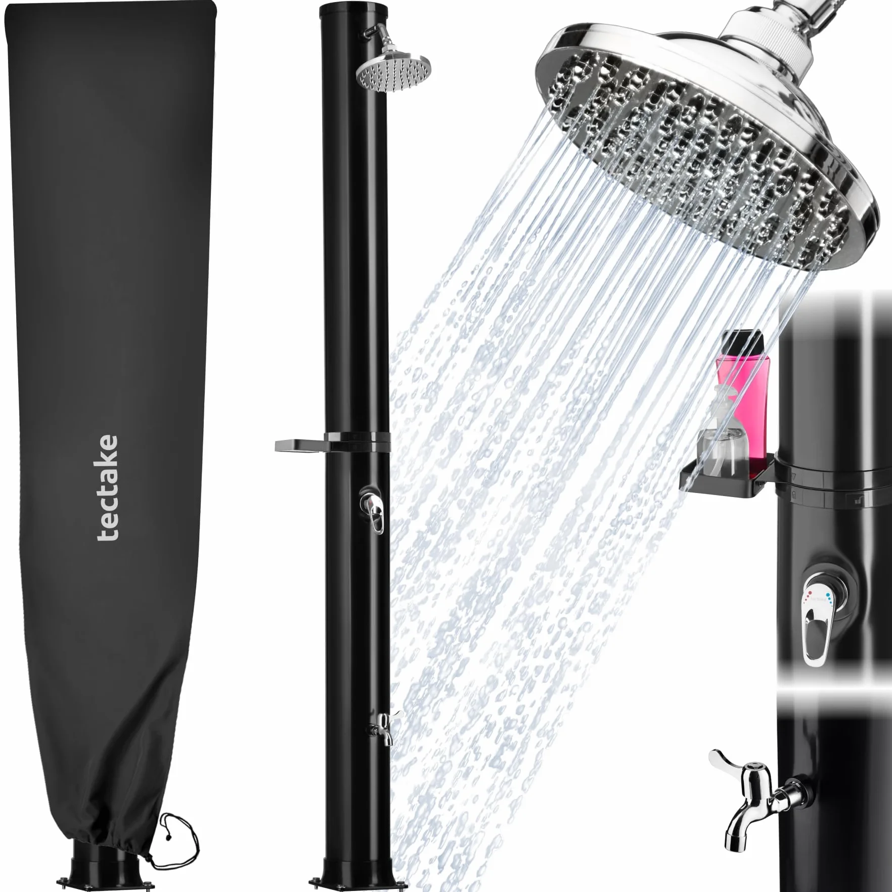Tectake Ducha Solar Exterior 40 L Negro Resistente Intemperie Alcachofa 360°