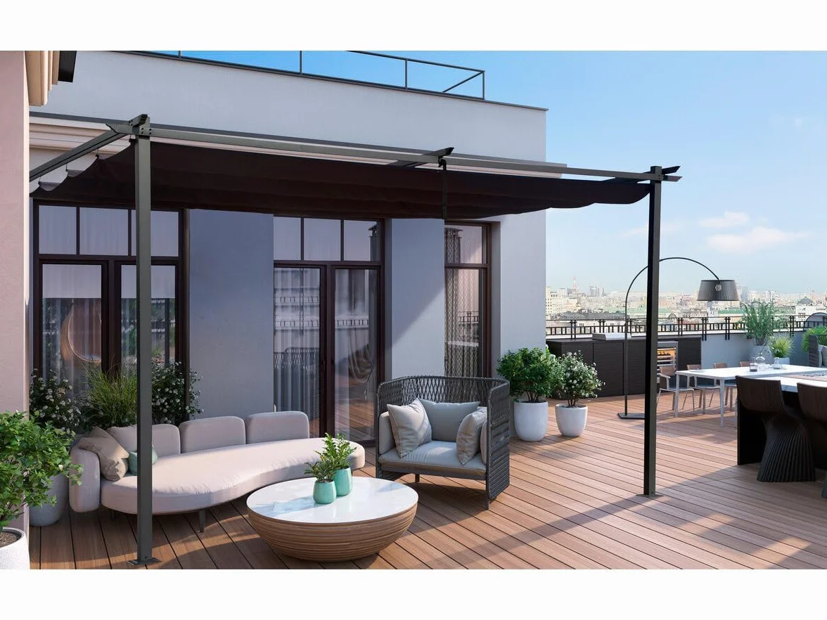 Pergola adossée toit rétractable 3x4 m Gris anthracite