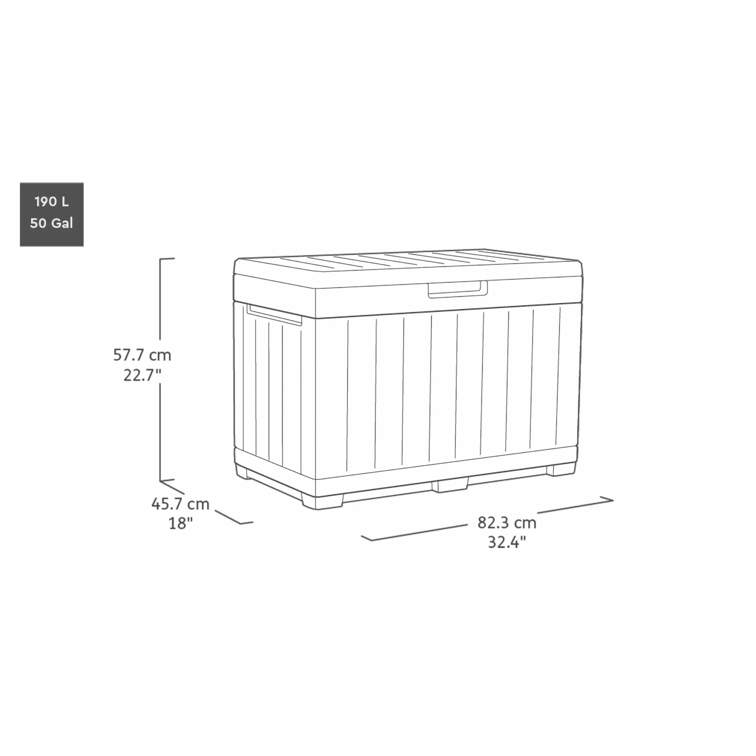 Keter KENTWOOD Baúl de jardín 190 l marrón resistente intemperie efecto madera asiento UV cerradura