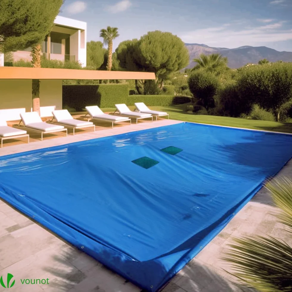 VOUNOT Lona para Piscina Rectangular 8x4 m Cubierta Protectora PE 160 g/m² Anti-UV Ojales Cada 100 cm Azul-Gris