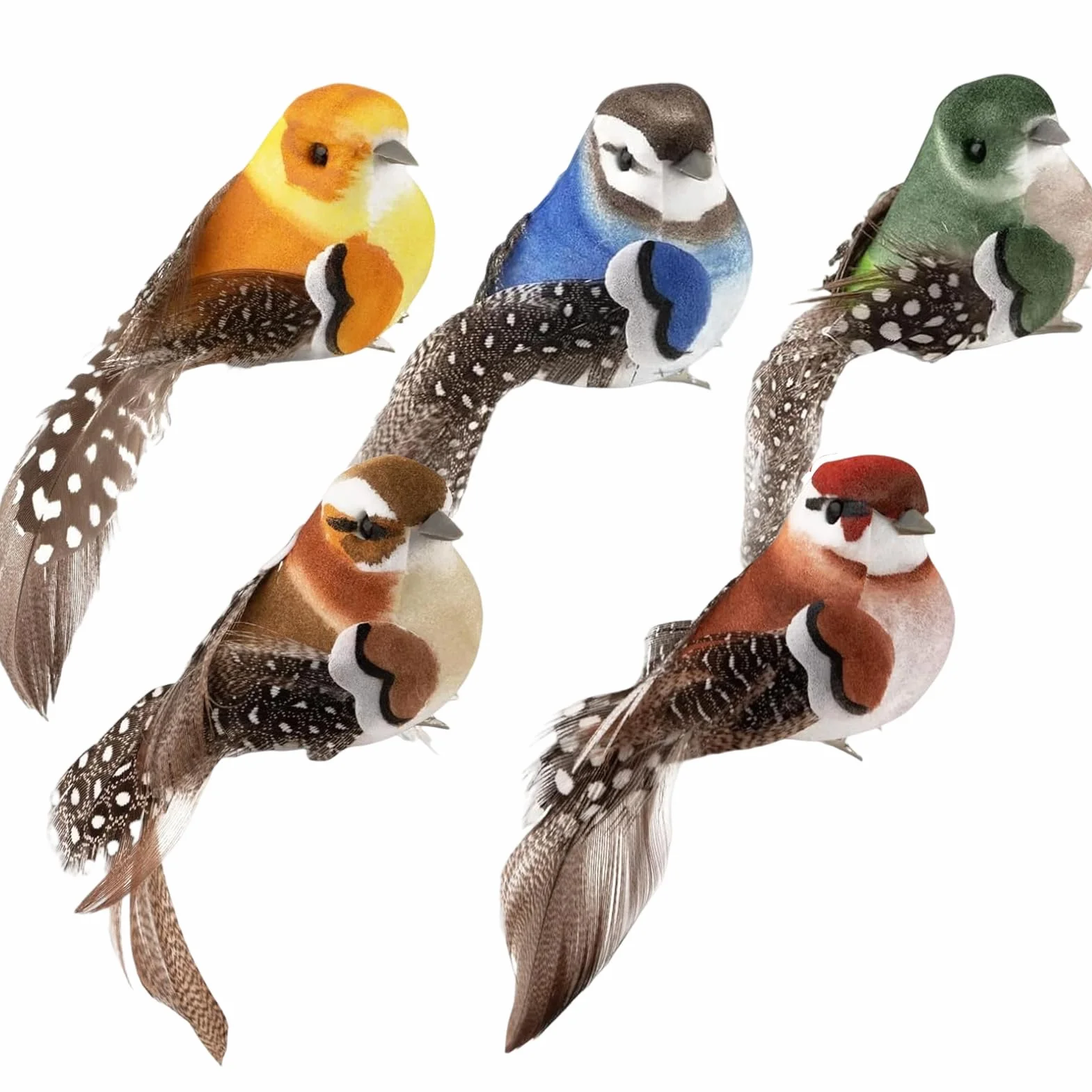 5 Piezas Pajaros Decorativos, Pajaros Decorativos Jardin, Multicolor Pájaros de Adorno, Pájaros Artificiales con Plumas para Manualidades DIY Decoración Jardín de Casa Adorno de Fiesta de BOD