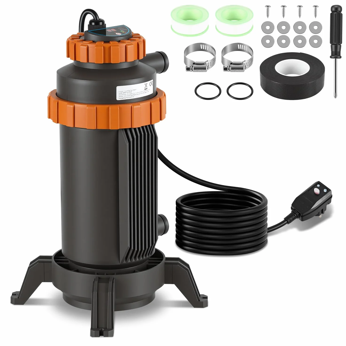 Calentador de piscina 3000 W 17 x 42 cm diámetro pantalla digital almacenamiento automático de calor
