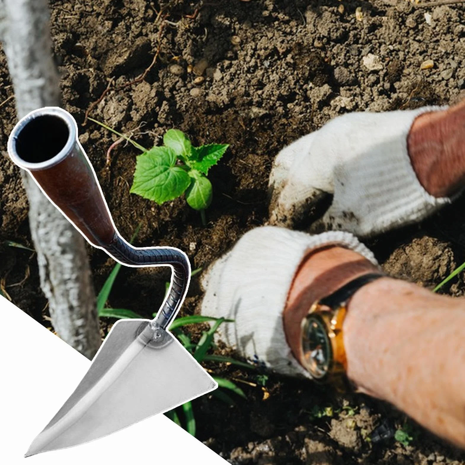 Azada de Jardín Triangular Multiusos Antideslizante para Preparación de Suelo, Eliminación de Malas Hierbas