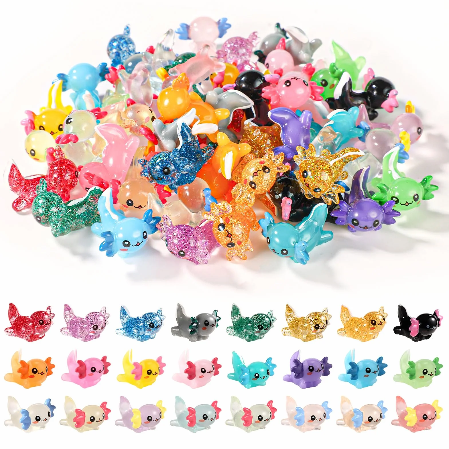 Mini Axolotl Resina Figuras 24pzs 3 Estilos Pequeño Juguete Adorno Amuletos Manualidades Jardín Decoraciones