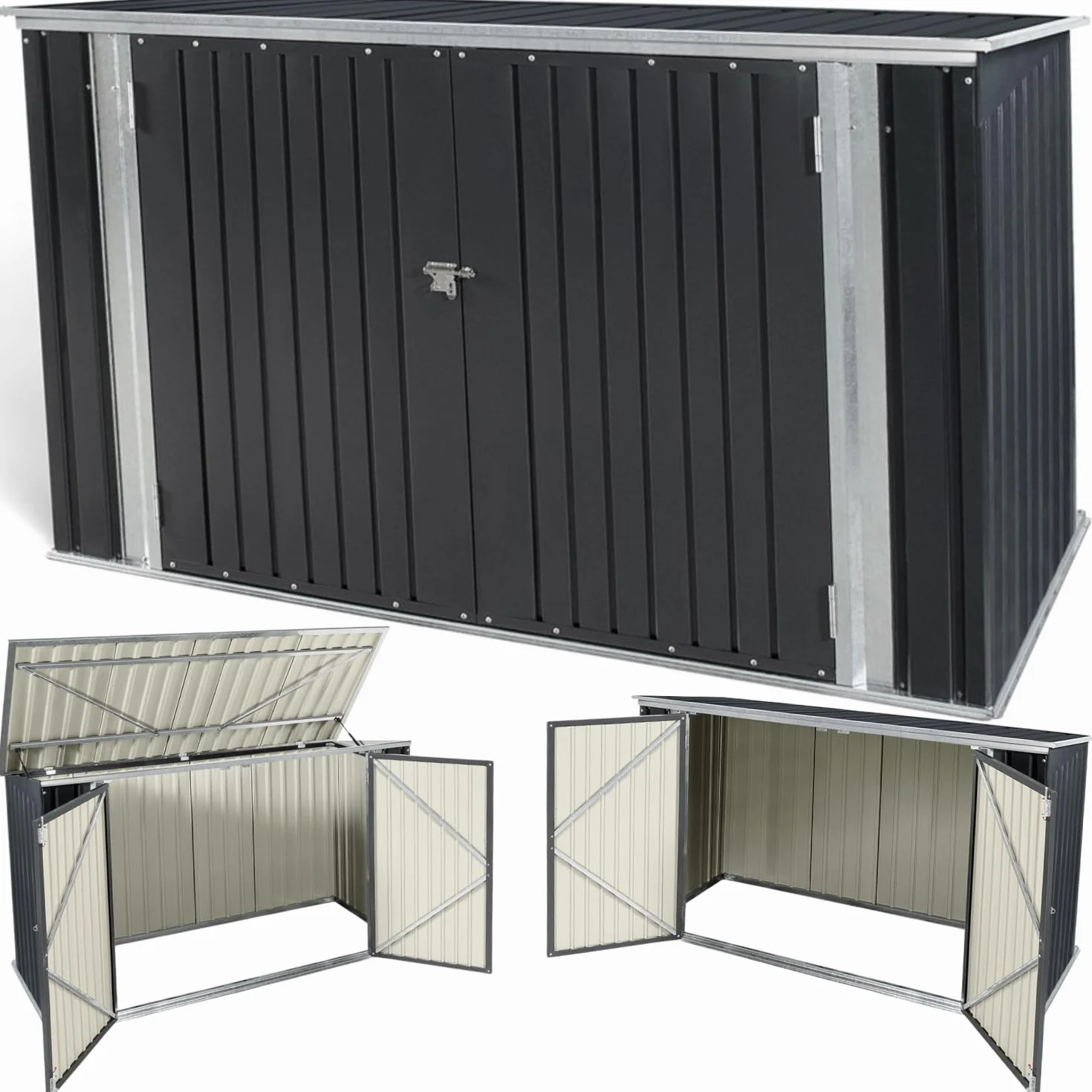 TERRE JARDIN Caseta de Jardín Metálica 210x105x130 cm, Acero Galvanizado, Almacenamiento Exterior