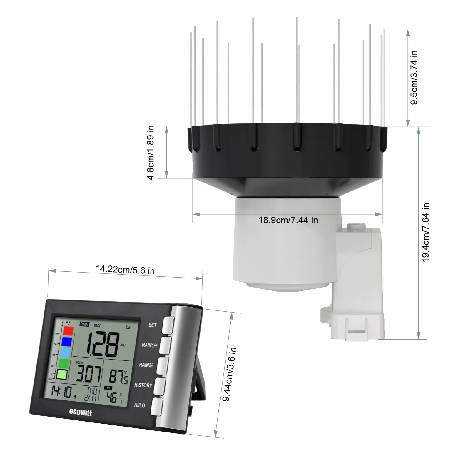 ECOWITT WH5360H Pluviómetro digital 3 en 1 de alta precisión para el hogar con termómetro interior y higrómetro de lluvia