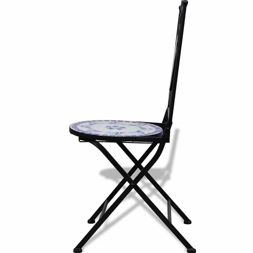 vidaXL Set Mesa Mosaico 60 cm y 2 sillas Azul Blanco