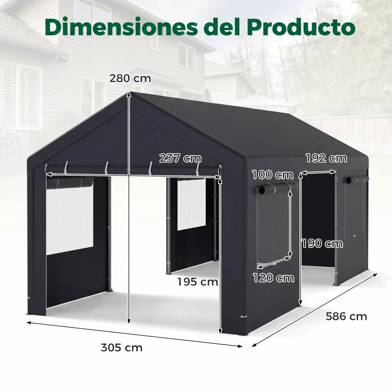 COSTWAY Garaje Exterior para Coche 586x305x280 cm Lona PE Resistente al Agua