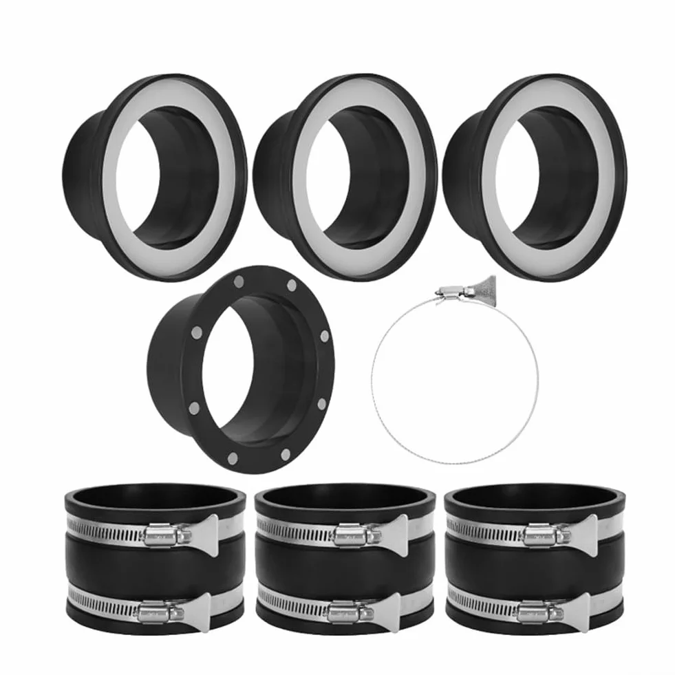 Kit de sistema de recogida de polvo de conexión rápida con 8 piezas, incluyendo adaptadores de 100 mm y abrazadera para tubos de 91 mm a 114 mm de diámetro, color negro