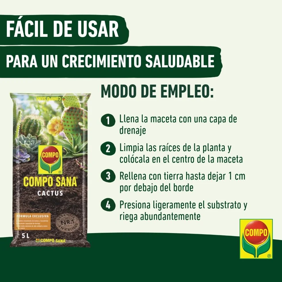 Compo Sana Substrato para Cactus y Suculentas 5 L con Abono 8 Semanas