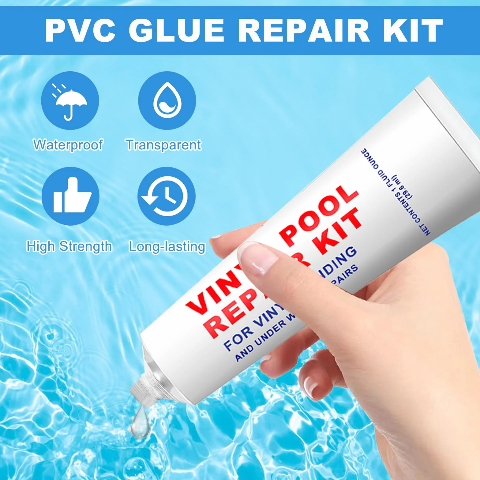 Kit de Reparación de Piscina, Parche Bajo Agua, PVC, Colchon Hinchable, Inflable