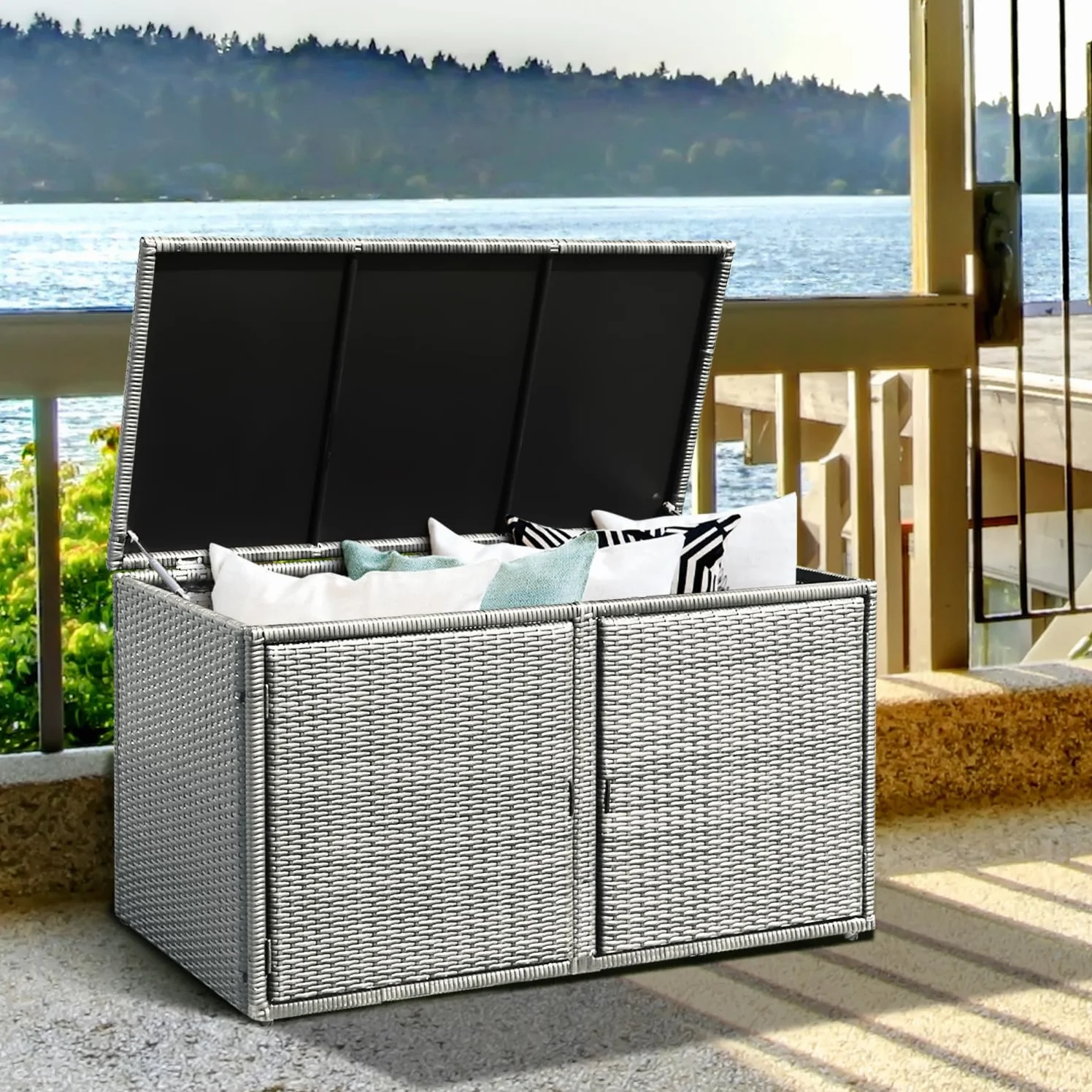 KOMFOTTEU Baúl de Almacenamiento Exterior de Ratán 330 L, 115 x 60 x 65 cm, Gris