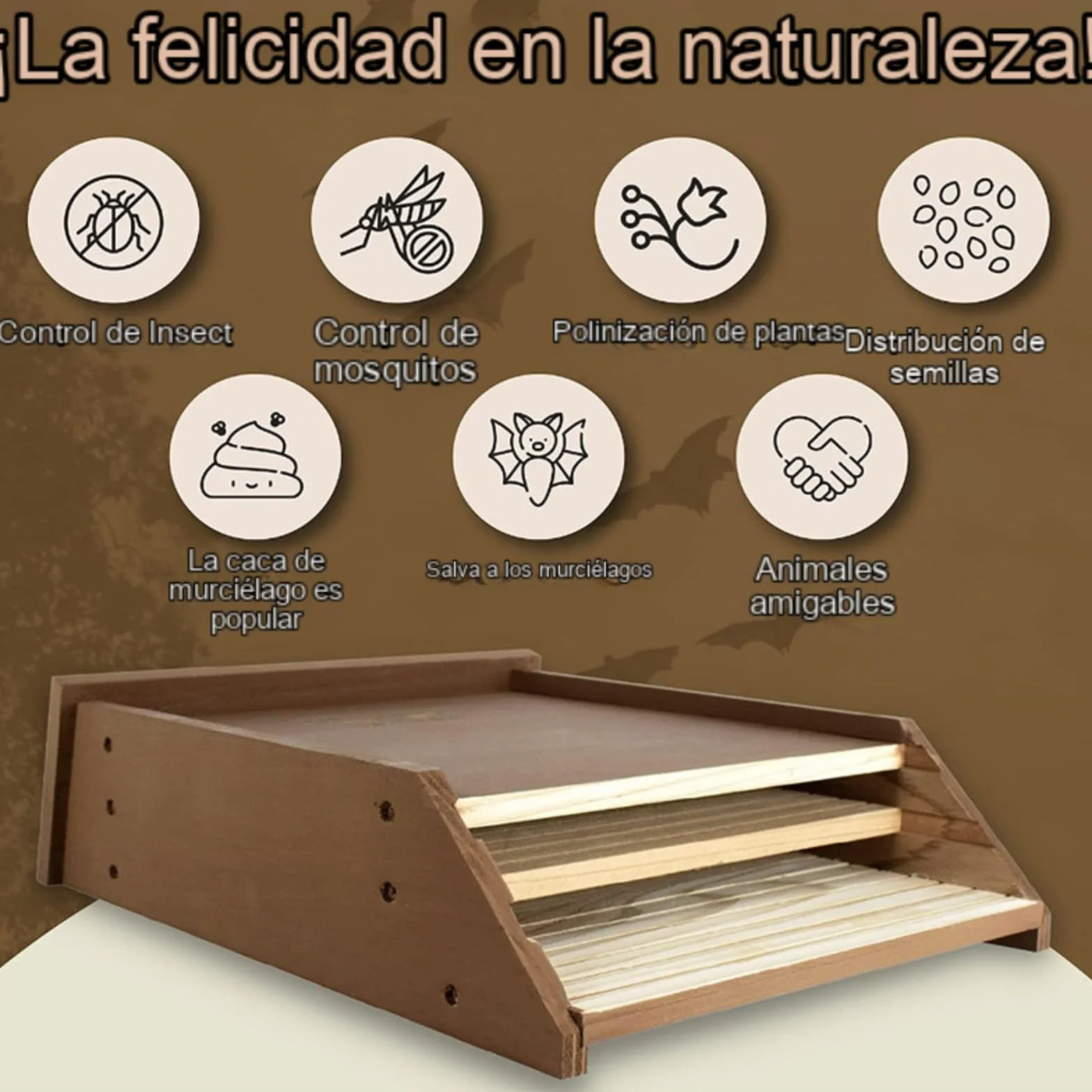 Casas de murciélago de Madera para Exteriores, Gran Caja de murciélagos Pesada, Refugio De Madera Maciza Casa Grande para Murciélagos con Techo Soportes De Protección Natural