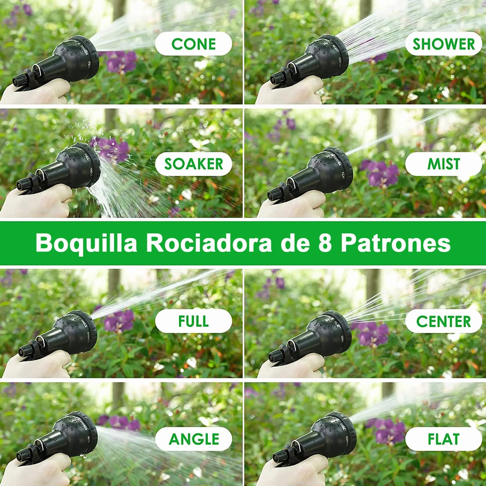 Manguera de Jardín Extensible 7.5M con Pistola Rociadora 8 Funciones, Flexible y Ligera para Lavado de Coche, Jardín y Mascota