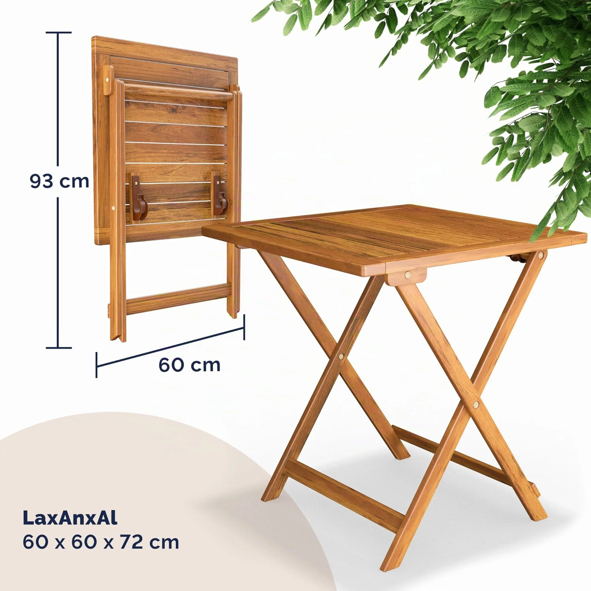 Casaria Set de Mesa y 2 Sillas Plegables Madera, Juego Bistró Compacto Jardín