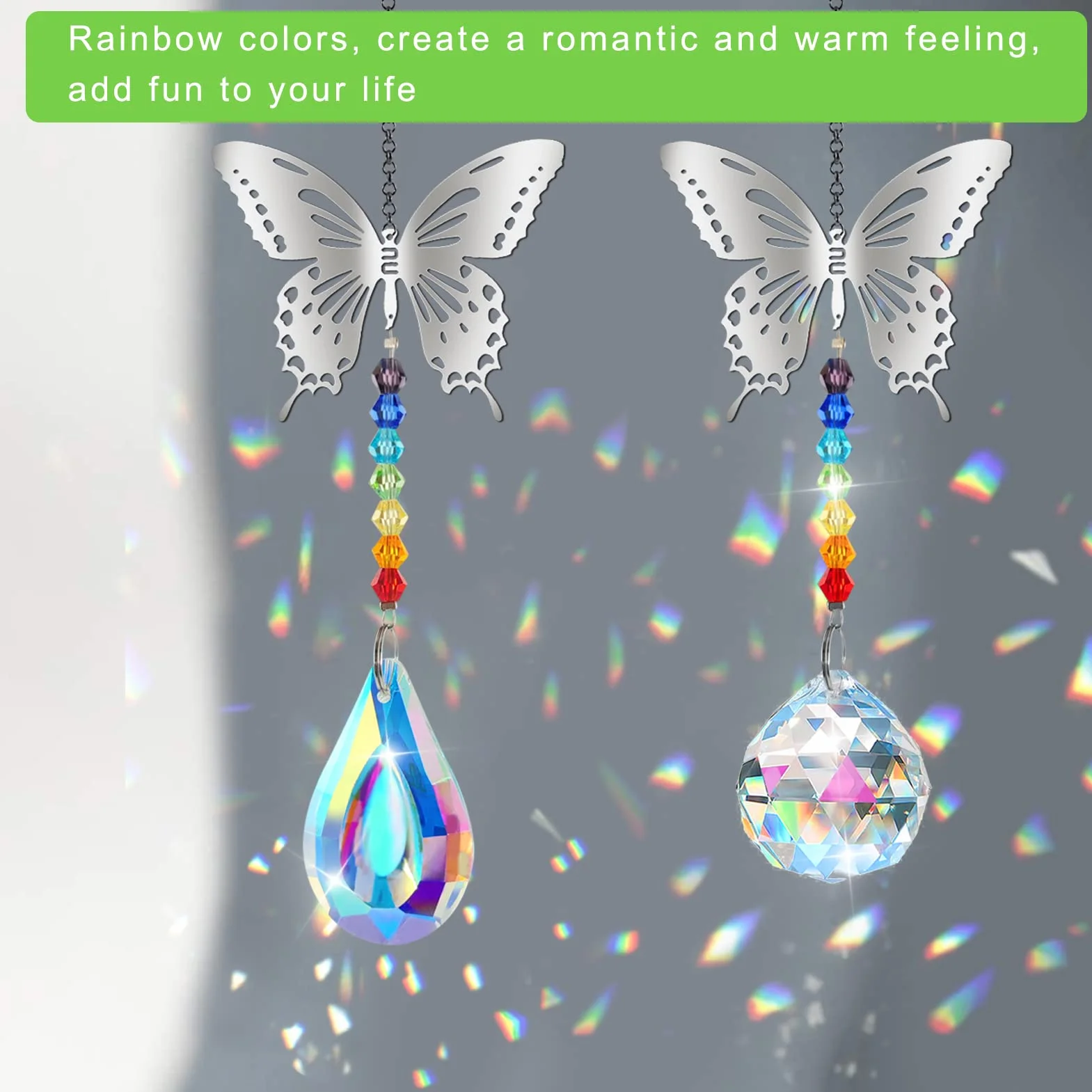 Atrapasol de Cristal Mariposa Colgante, Prisma Arcoíris, Feng Shui Decoración