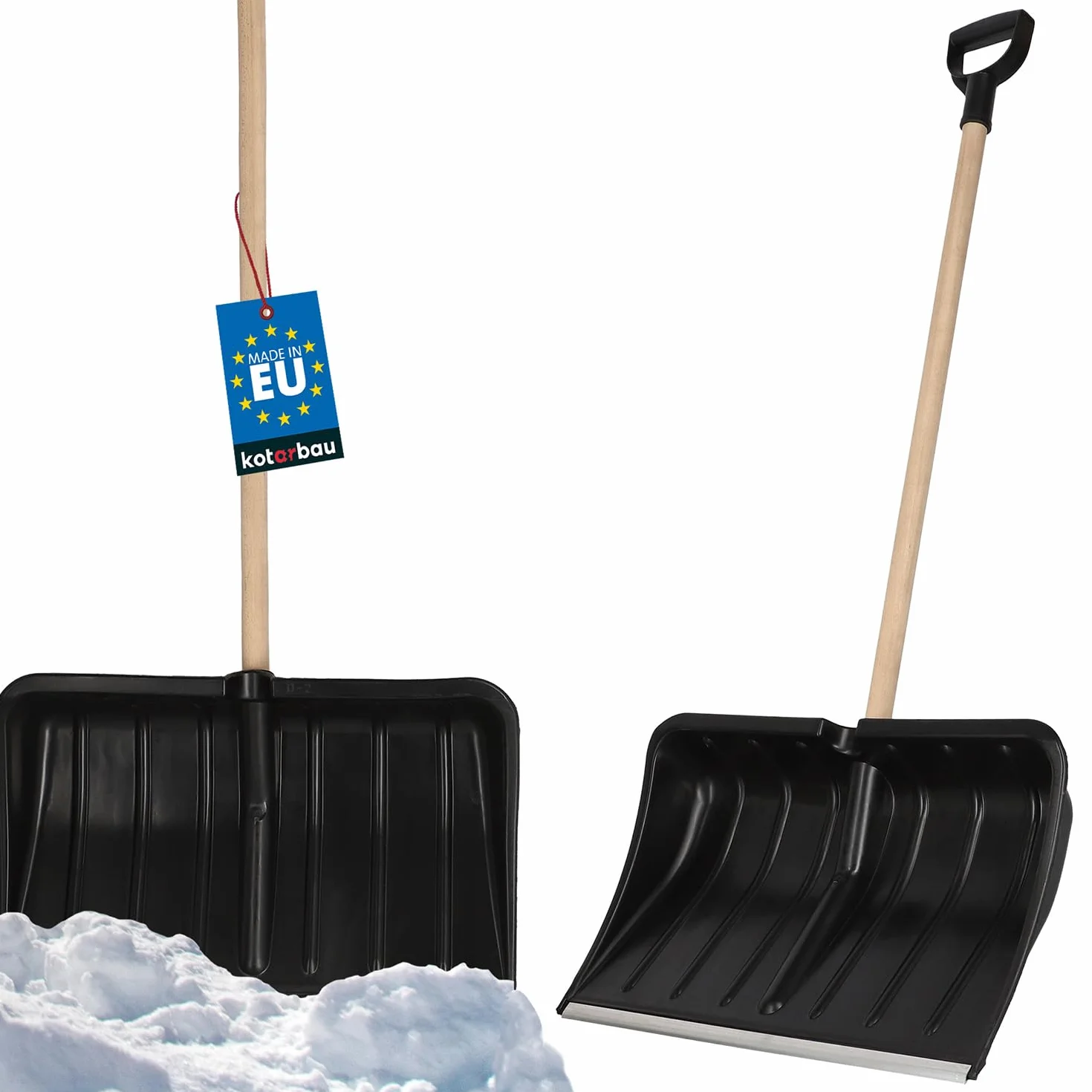 KOTARBAU Pala de Nieve Quitanieves 54cm Plástico Resistente Borde Aluminio Mango Madera
