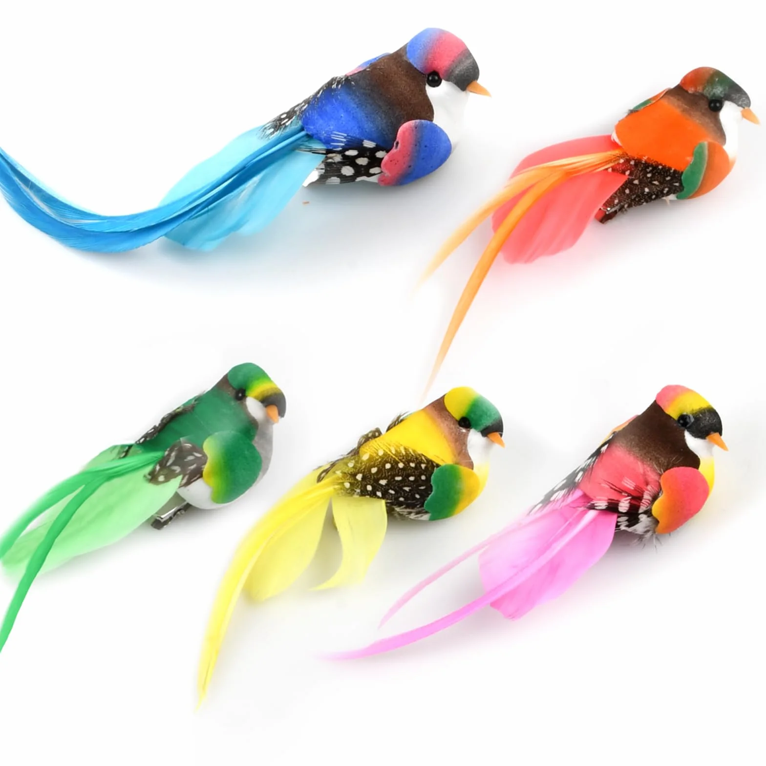 Pájaros Decorativos de Plumas Espuma Artificiales, 5 Piezas Realistas Ornamentos de Pájaros Imitación Figuras Pájaro Modelo Pluma Decorativo con Pinza Artificial para DIY Jardín Boda