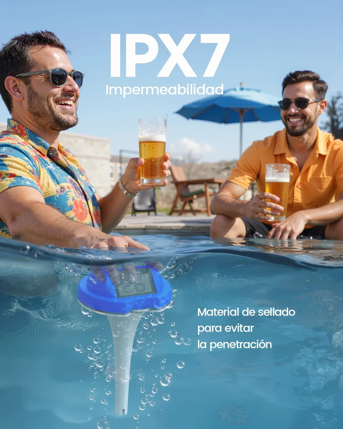 Termómetro Piscina Flotante Doble Pantalla Digital IPX7 para Bañeras de Hidromasaje y Piscinas
