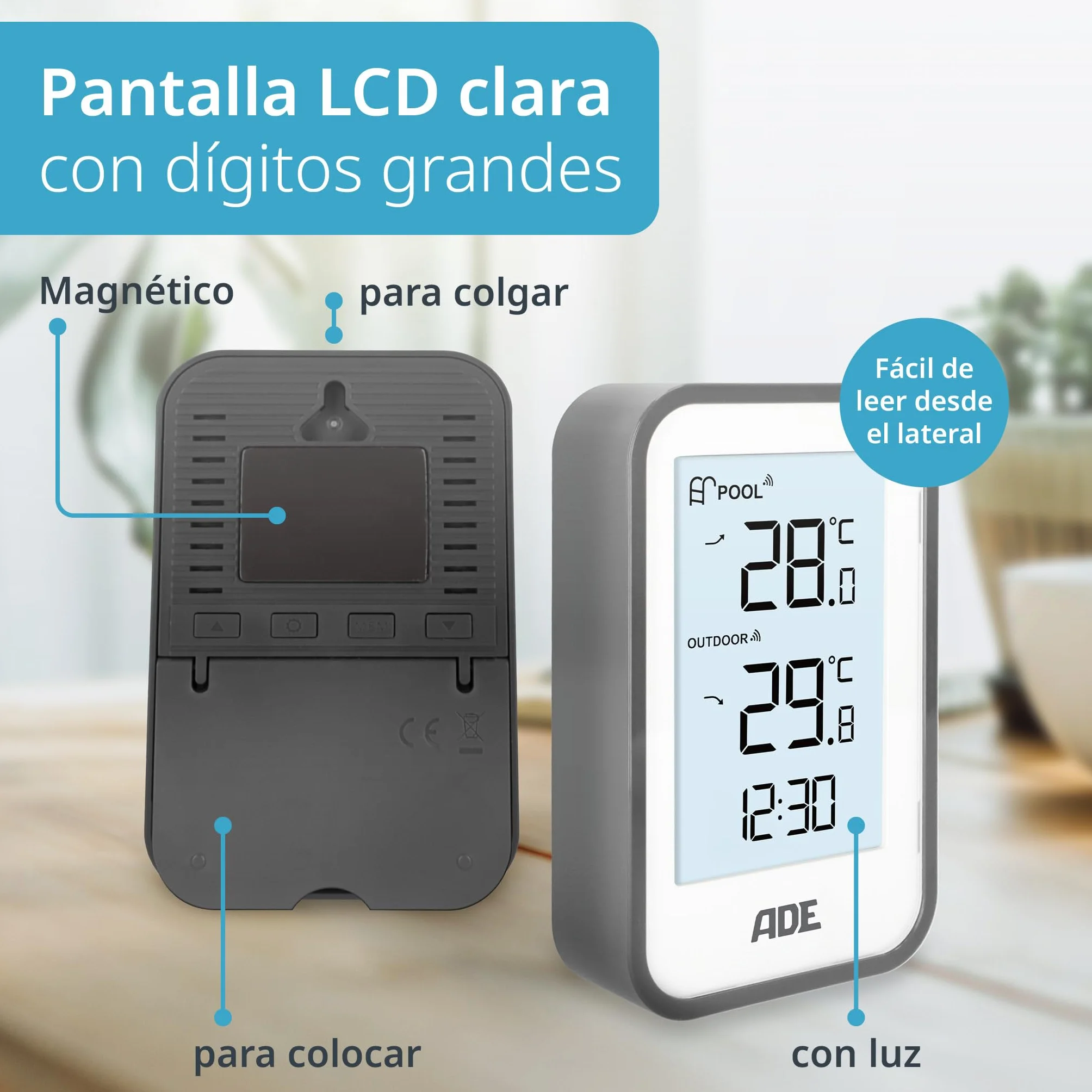 ADE Termómetro digital de piscina flotante con sensor exterior