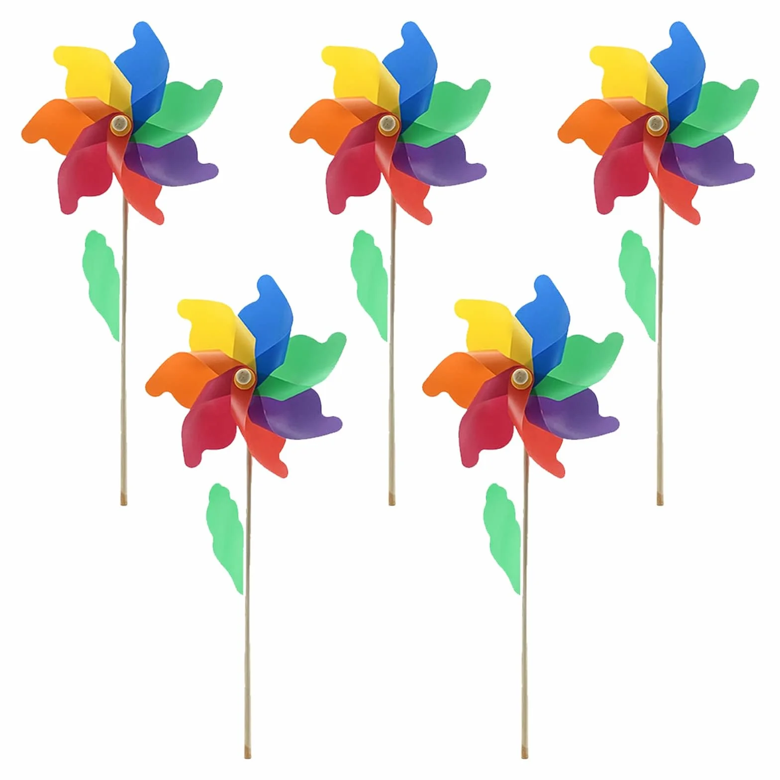 Molinillos de viento coloridos con poste de madera arcoíris 5 unidades decoración exterior jardín