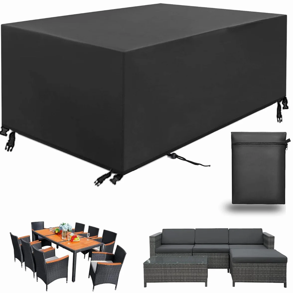 Funda Para Muebles de Jardín, Protectora Anti UV Anti Viento, Cuadrada 213x132x72cm Negro
