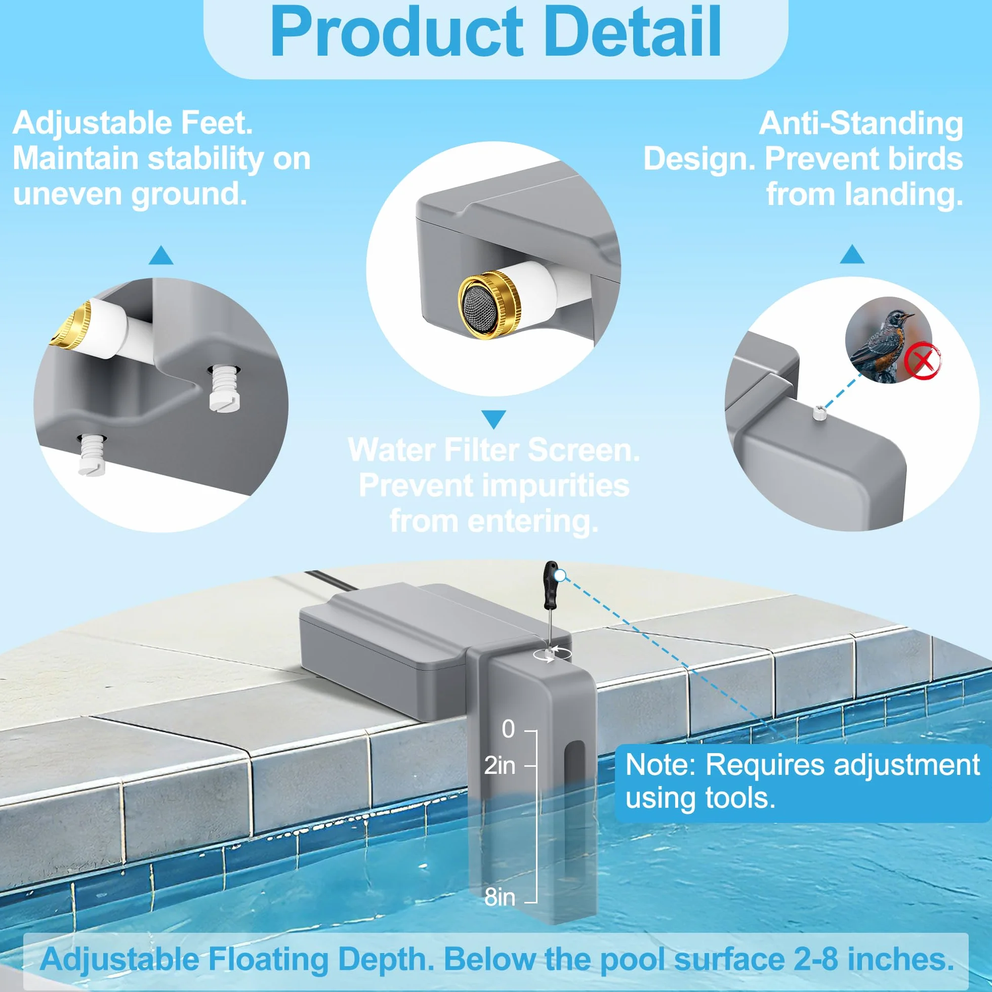 Ereto Llenador automático de piscina con válvula flotante ajustable gris