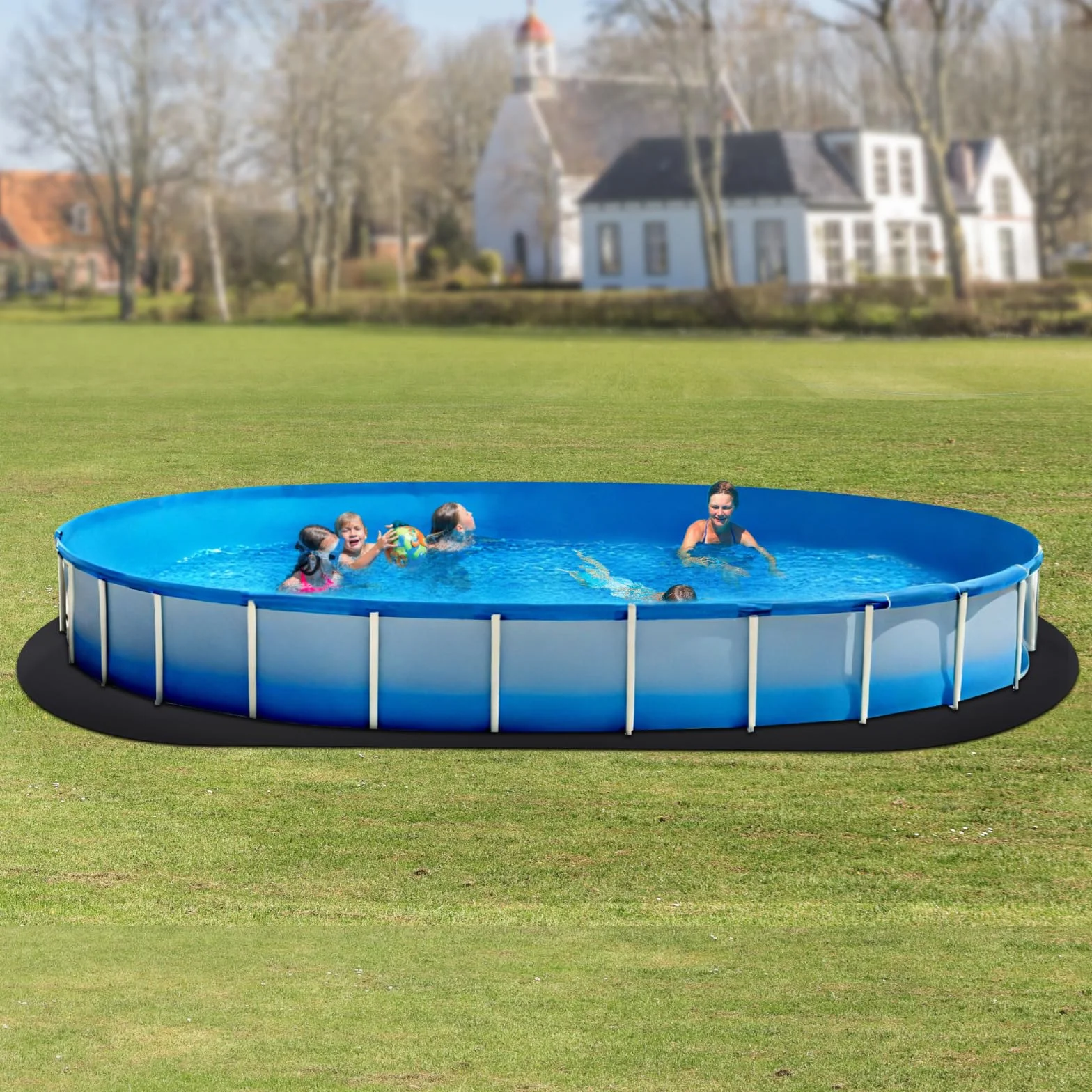 VEVOR Revestimiento para Piscinas Ovalado, 3,7 x 7,3 m, Extragrueso, Geotextil, Negro