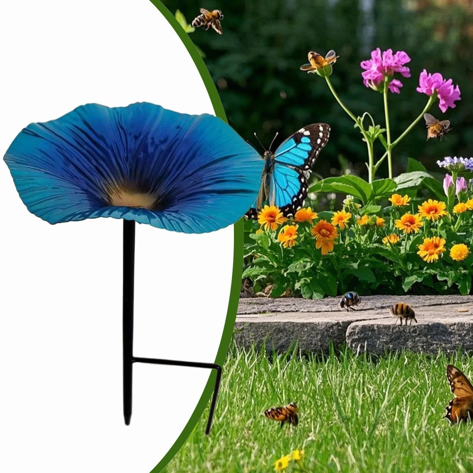 Bebedero de Pájaros con Agua Decoración Jardín Forma Flor Poste para Aves Colibrí Salvaje Pinzón