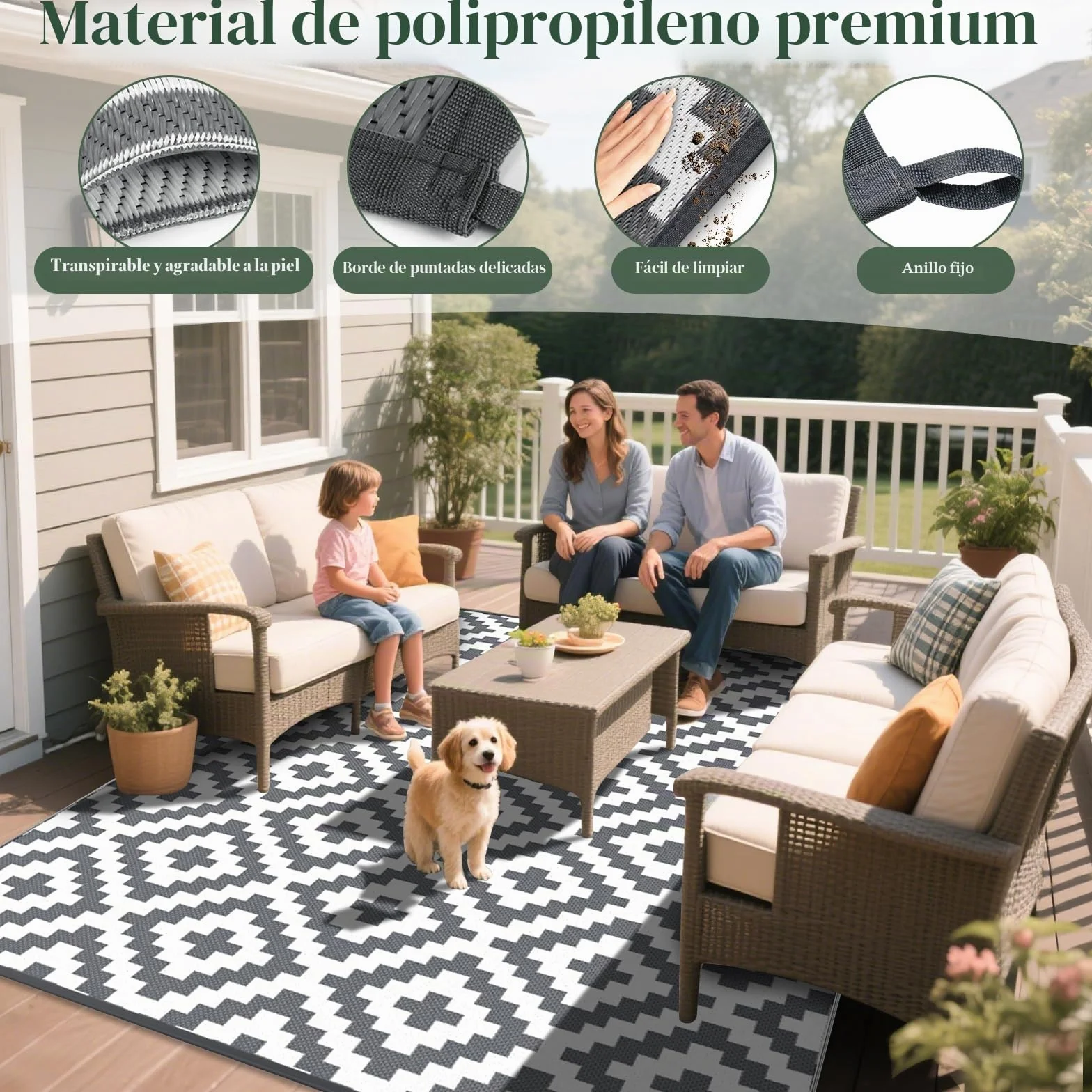 Mokani Alfombra Exterior Impermeable 150x240CM Polipropileno Protección UV