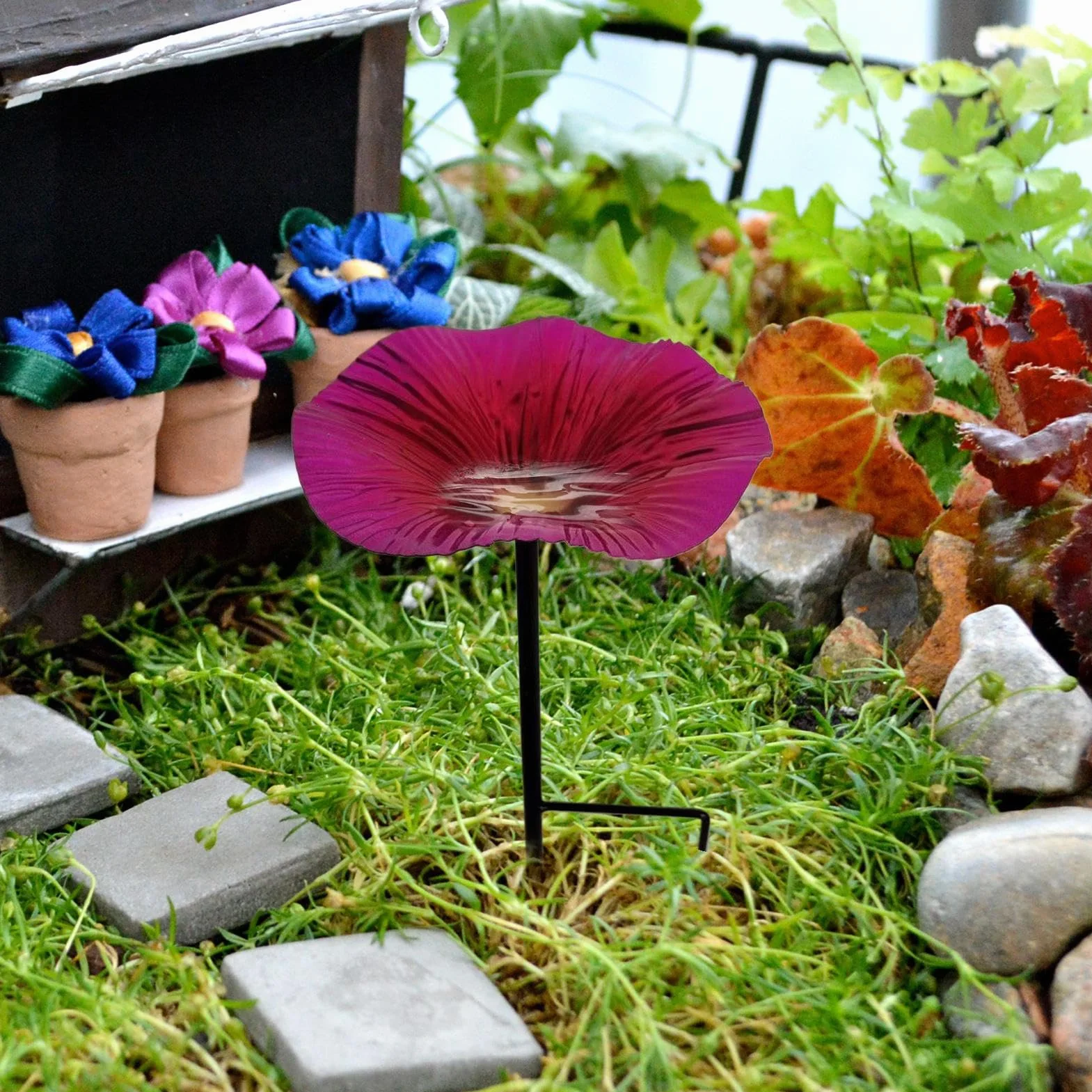 Soporte para Pájaros de Agua con Poste para Exterior Decoración Jardín Forma Flor