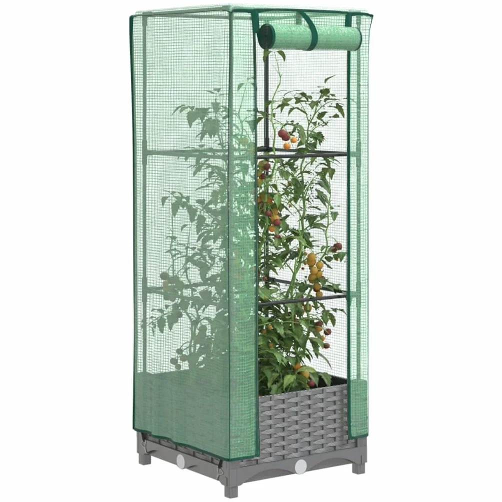 Homgoday Arriate con Cubierta Invernadero Aspecto ratán 40x40x123 cm Huerto Urbano Terraza Mesa de Cultivo Cubierta con Cubierta, para Plantas Flores Verduras Jardín Interior Exterior