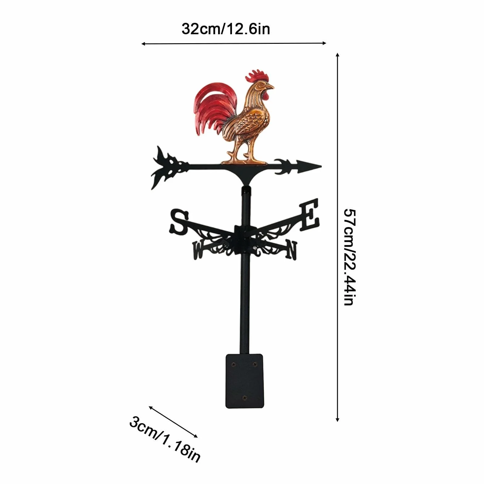Veleta Gallo Decorativo de Hierro para Montaje en Techo al Aire Libre