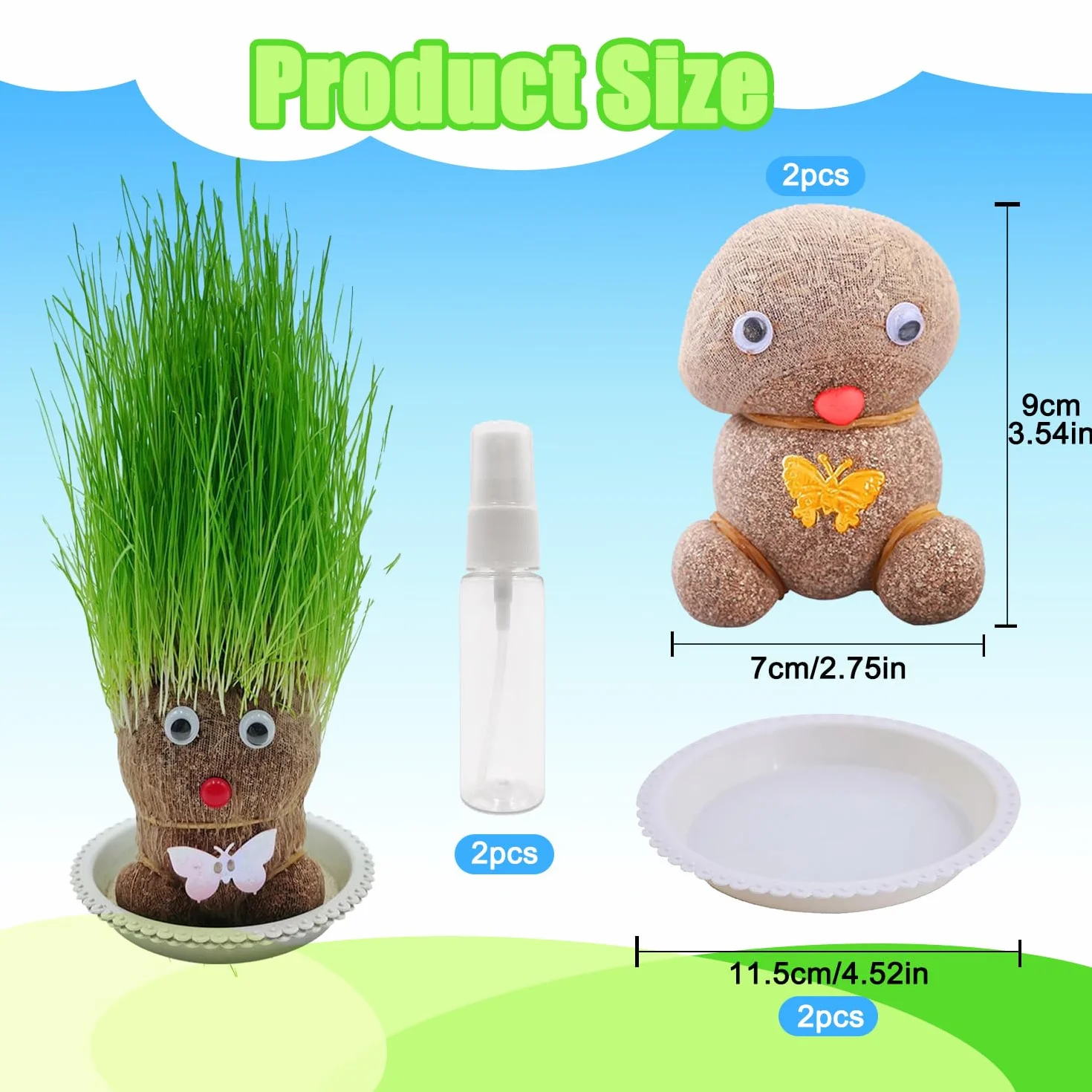 Planta De Muñeca con Cabeza De Hierba En Crecimiento, Mini Bonsai en Macetas con Bandeja (M3)