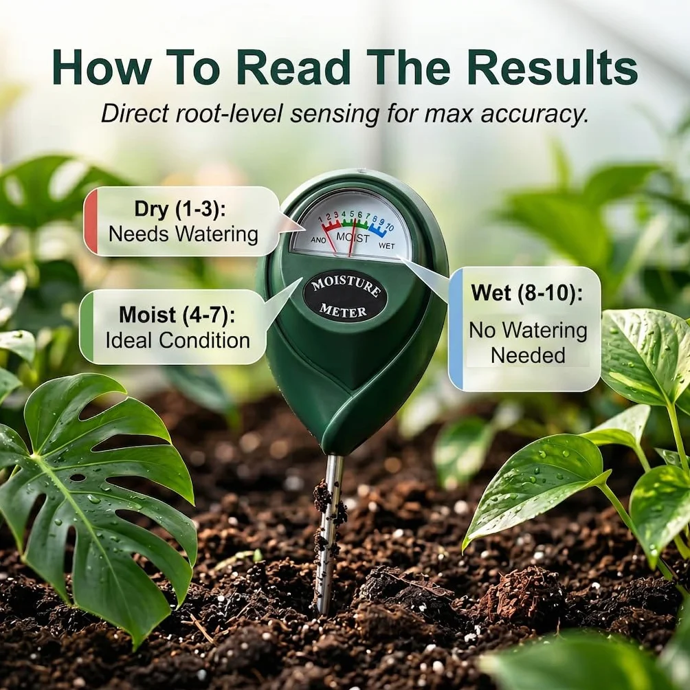 Medidor Humedad Plantas, Soil Moisture Meter con Sonda 16,5 cm, Sensor Sin Pilas, Probador Suelo Preciso
